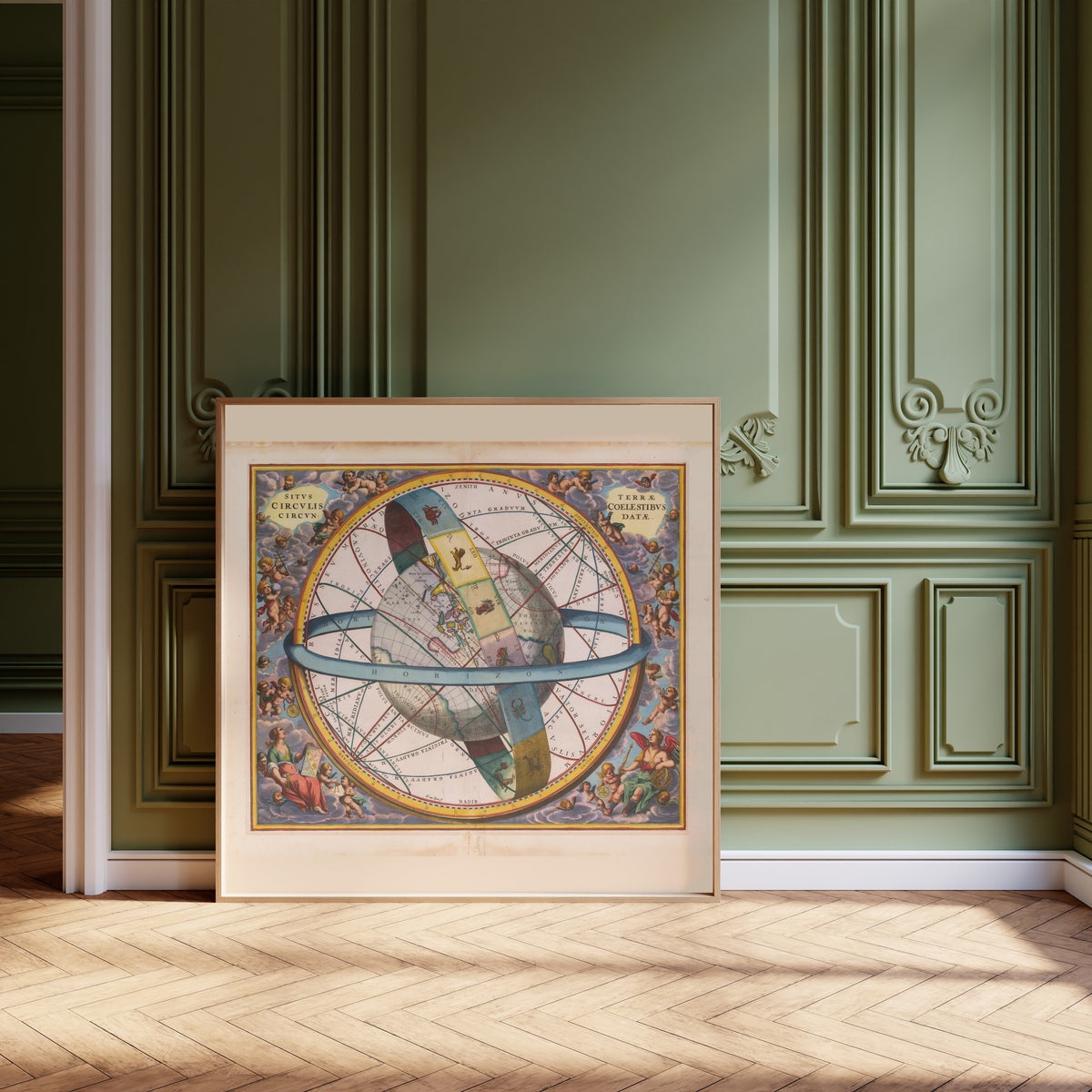Andreas Cellarius — The Earth Encircled by the Celestial Circles (Plate 7) | Celestial Map Print