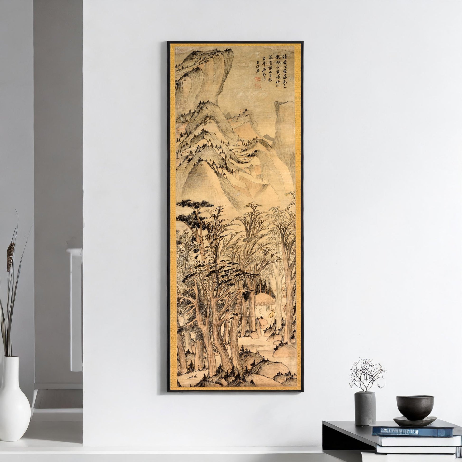 Solitary Colours of the Autumn Woods - Wang Jianzhang | A Stunning Chinese Super Tall Artwork in Warm Sepia (available framed or unframed) - 9ArtPrints