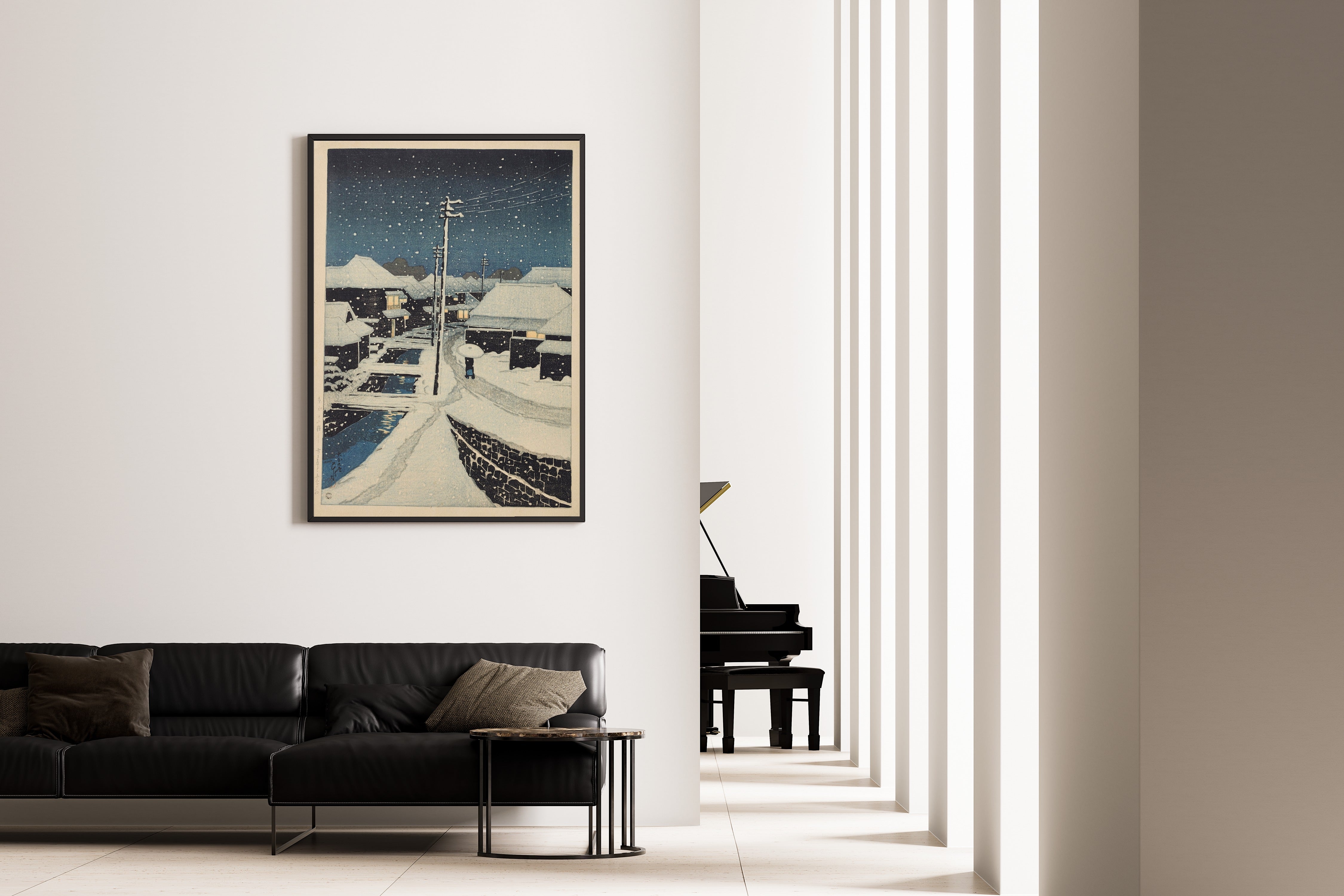 Kawase Hasui — Evening Snow at Terajima Village | Japanese Woodblock Print (Shin Hanga)