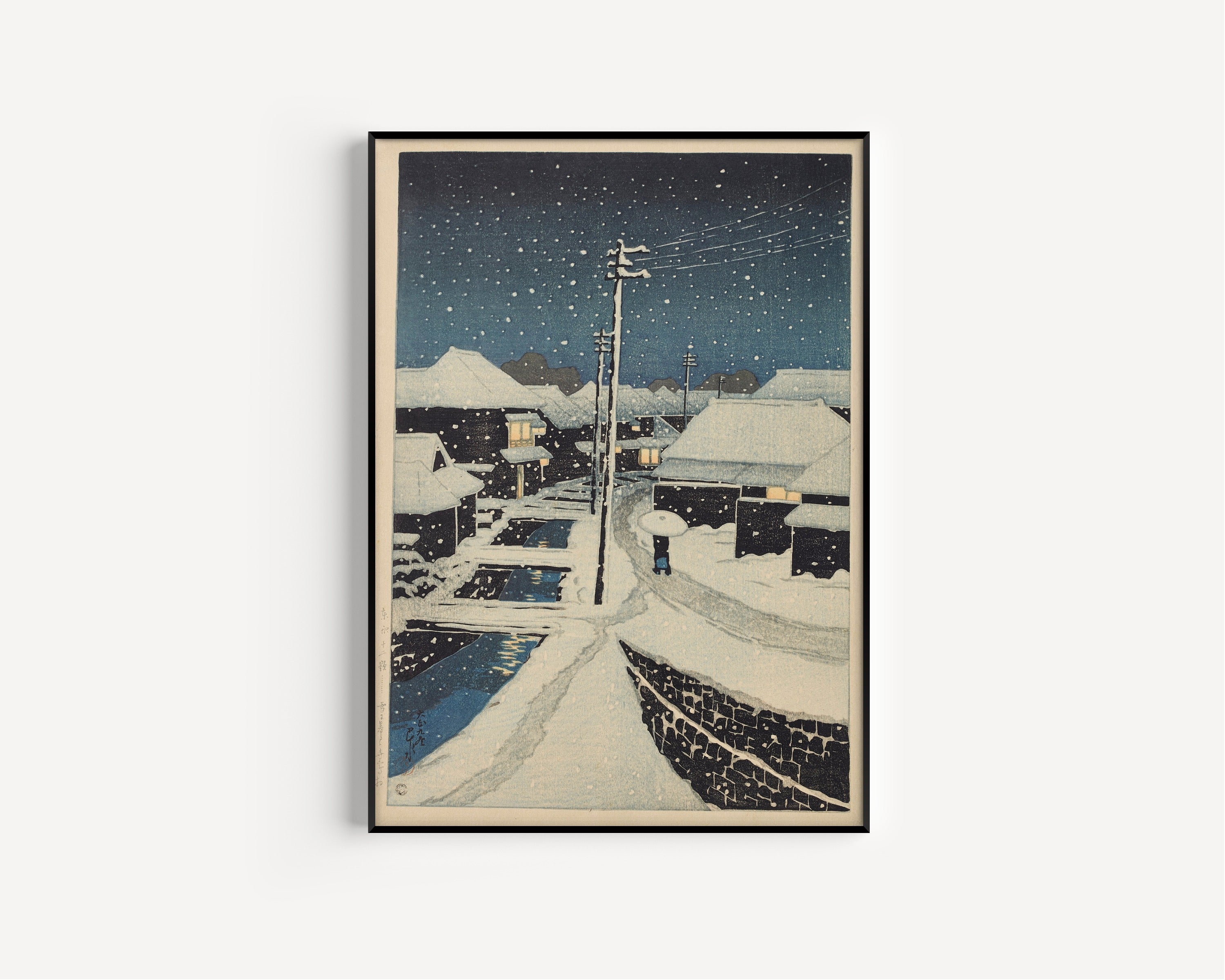Kawase Hasui — Evening Snow at Terajima Village | Japanese Woodblock Print (Shin Hanga)
