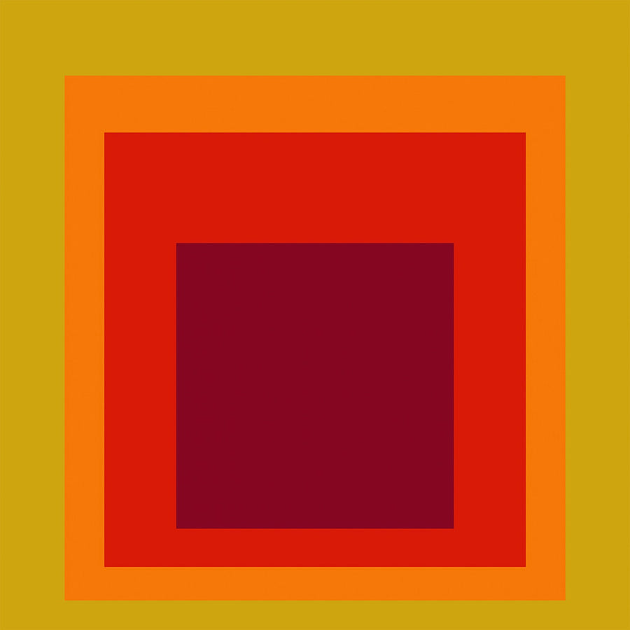 Split Peach — Homage to the Square | Mid-Century Modern Art Print shown to scale on a wall above a sofa