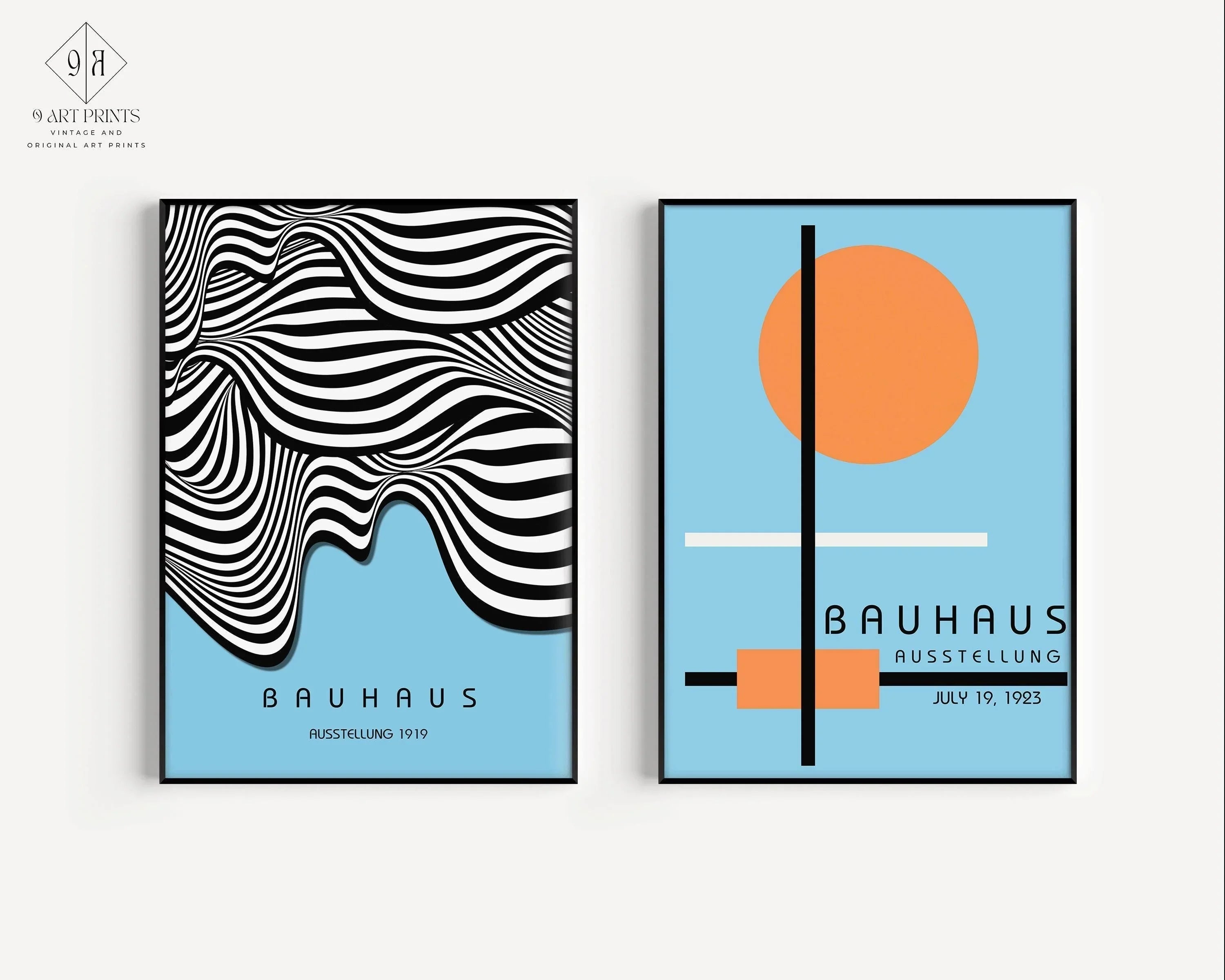 STATEMENT DUO Blue Bauhaus Mid - Century Modern Art Print Posters | | available framed - 9ArtPrints