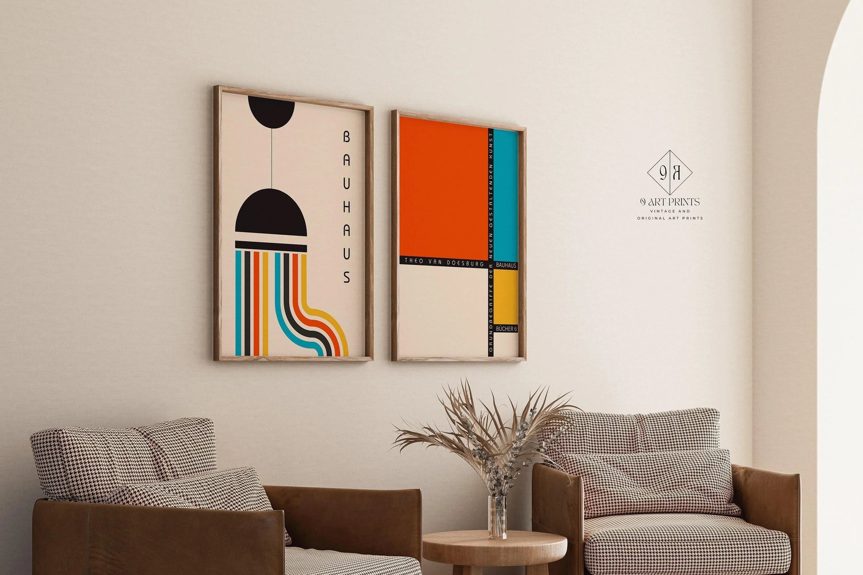 STATEMENT DUO Colourful Bauhaus | | Mid - Century Modern Art Print Posters | available framed - 9ArtPrints