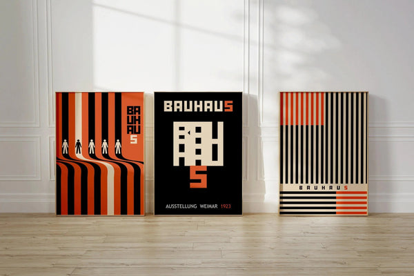 Bauhaus — Statement Trio | Black & Orange Ausstellung | Mid-Century Modern Art Print