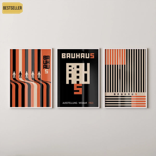 Bauhaus — Statement Trio | Black & Orange Ausstellung | Mid-Century Modern Art Print