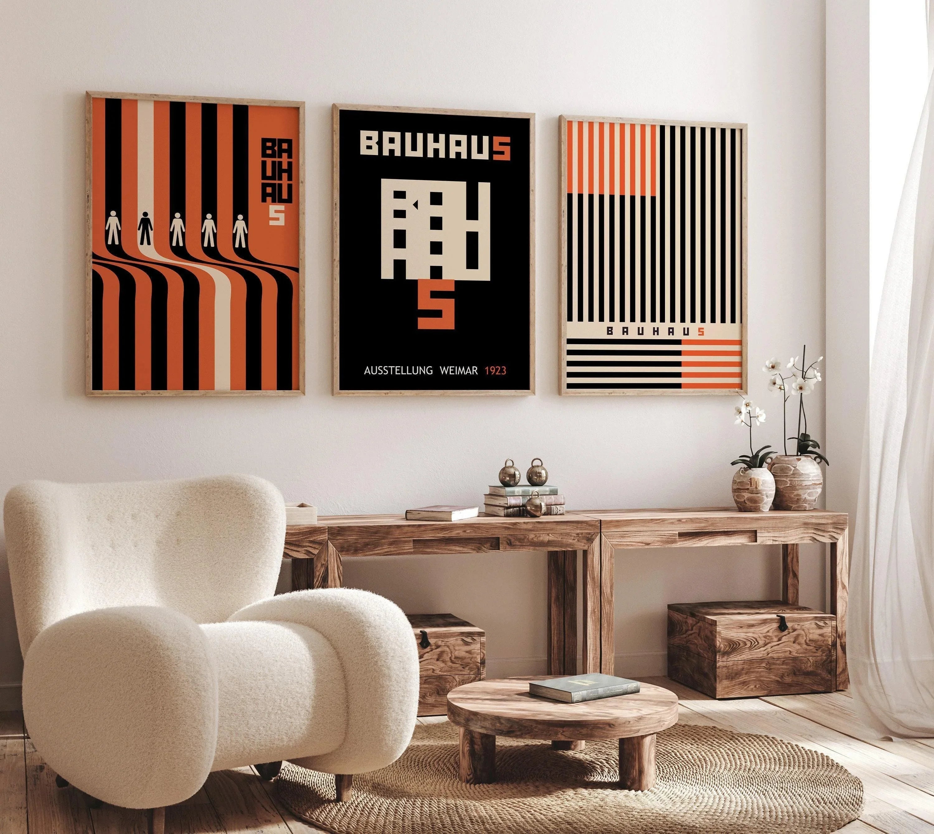 STATEMENT TRIO Bauhaus Black Orange Posters |Our Bestselling Mid - Century Modern Ausstellung Set | available framed - 9ArtPrints
