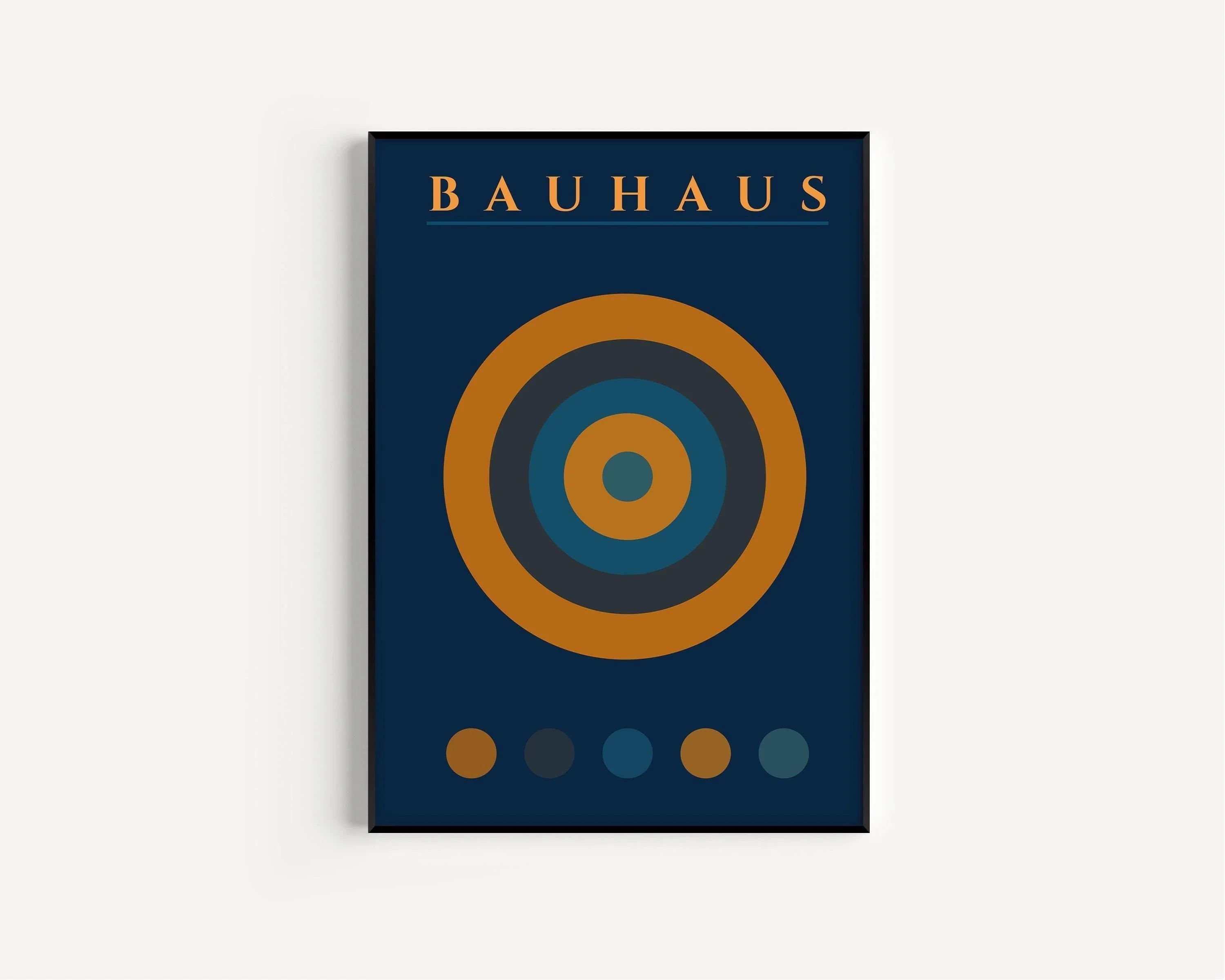 STATEMENT TRIO Bauhaus Navy - Blue Orange | Mid - century Modern Art available framed or unframed - 9ArtPrints