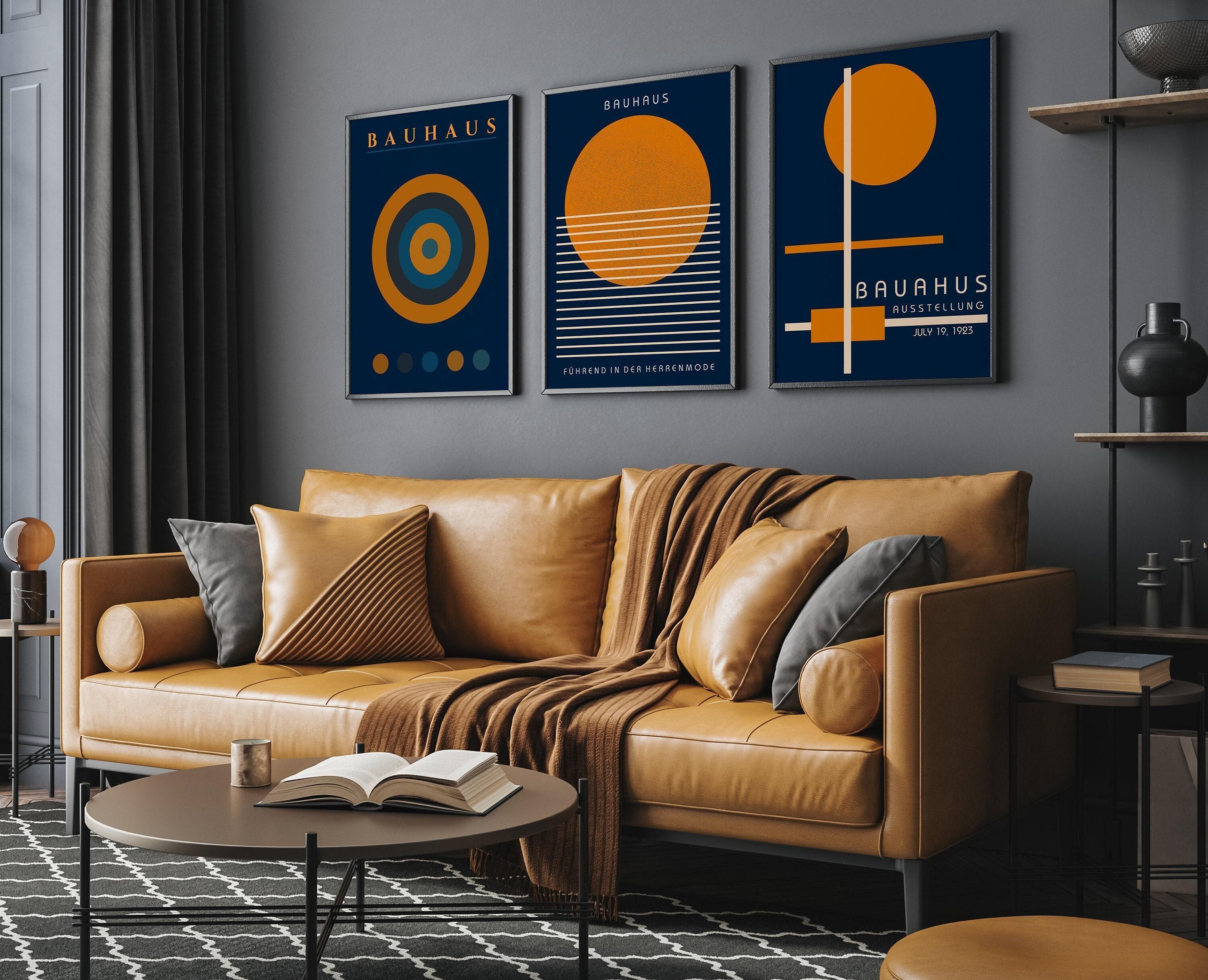 STATEMENT TRIO Bauhaus Navy - Blue Orange | Mid - century Modern Art available framed or unframed - 9ArtPrints