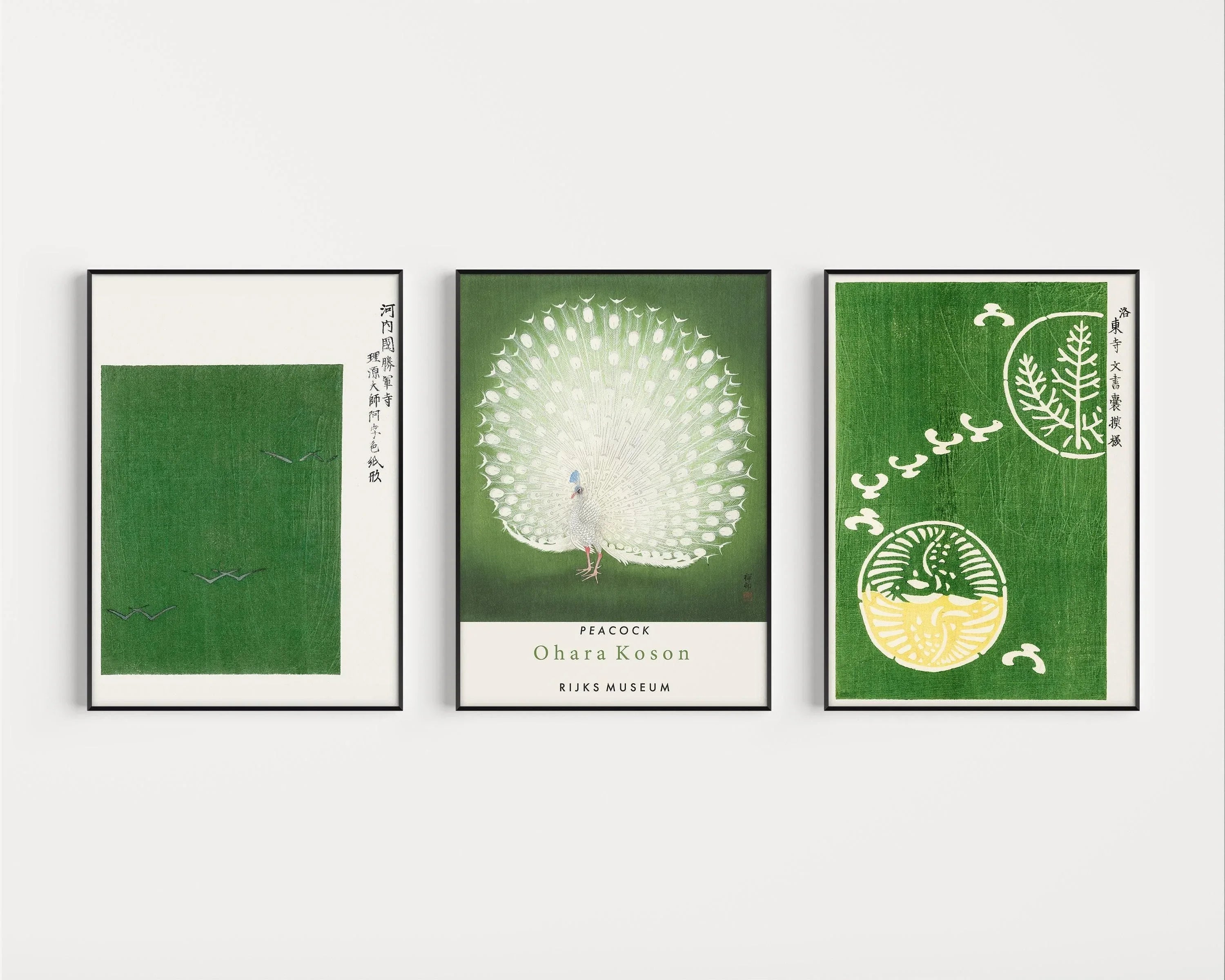 STATEMENT TRIO Japanese Green | Ohara Koson Prints Available Framed or Unframed - 9ArtPrints