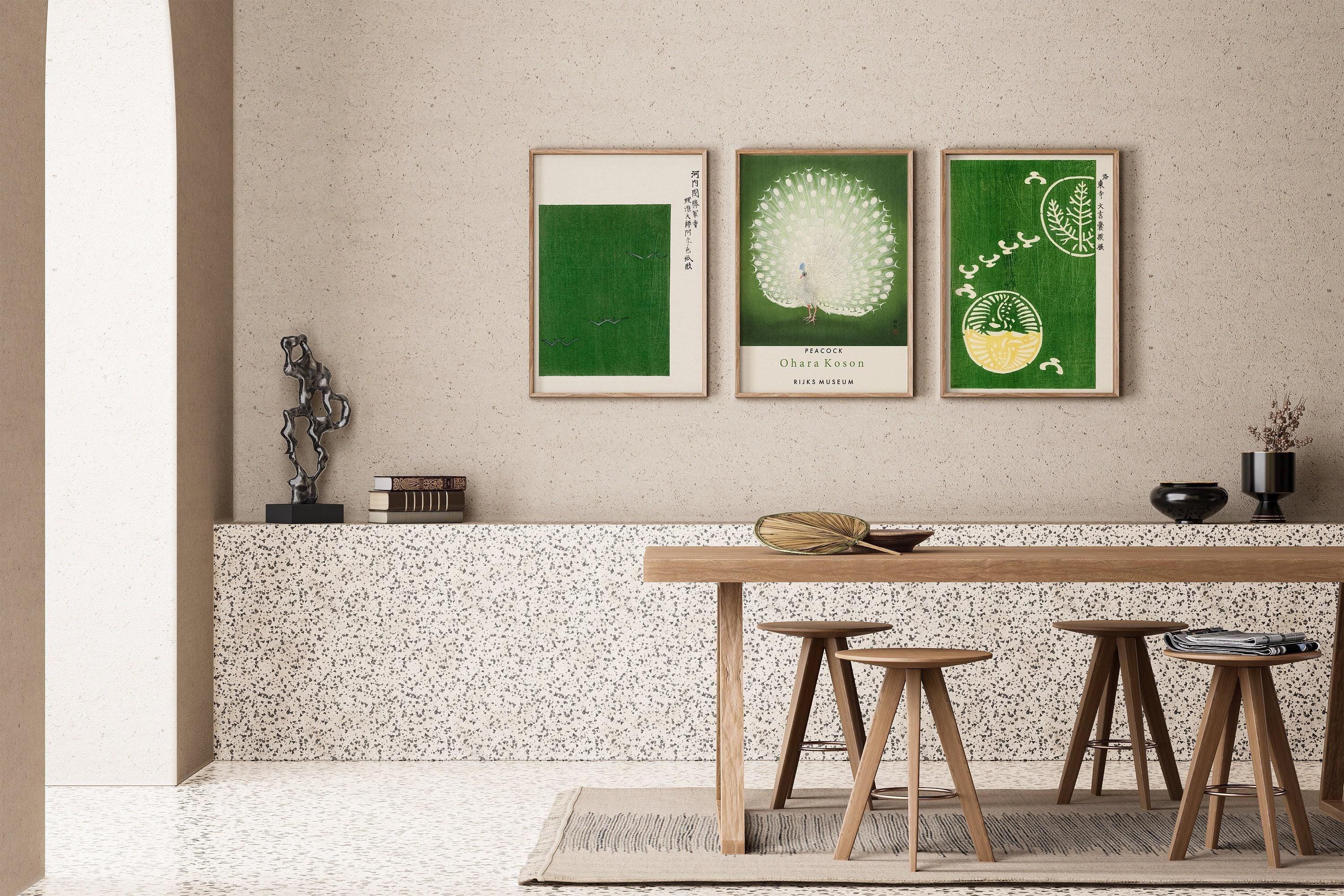 STATEMENT TRIO Japanese Green | Ohara Koson Prints Available Framed or Unframed - 9ArtPrints