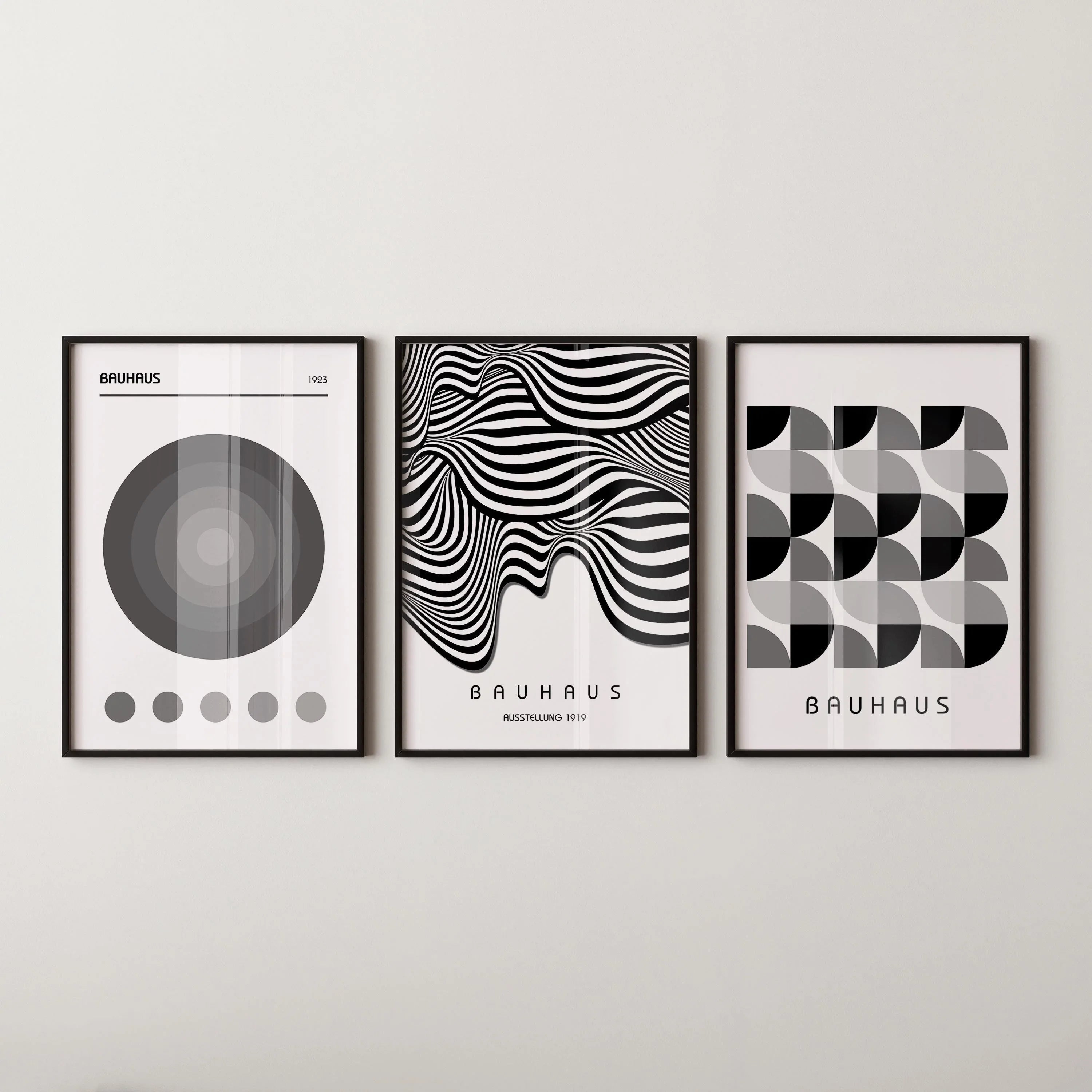 STATEMENT TRIO Neutral Bauhaus | Mid - century Modern Art Available framed or unframed - 9ArtPrints