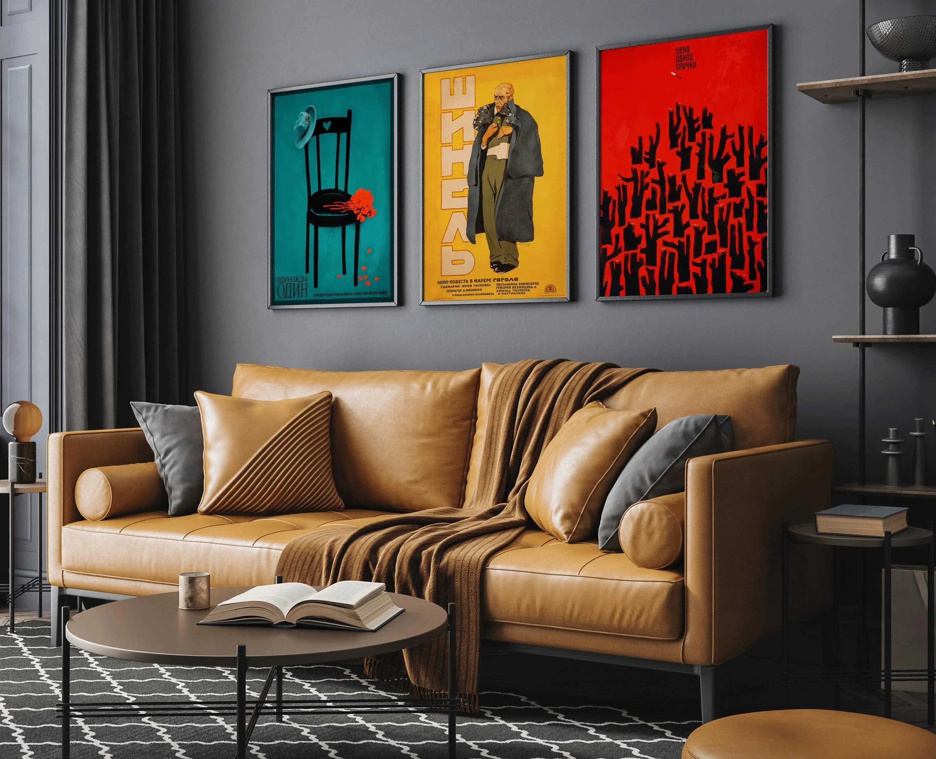STATEMENT TRIO Soviet Posters - Once One, Price of a Match and Gogol's The Overcoat || Striking Colours (Available Framed) - 9ArtPrints