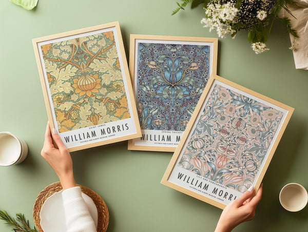 William Morris — Statement Trio | Orange, Blue & Peach | Botanical Art Print