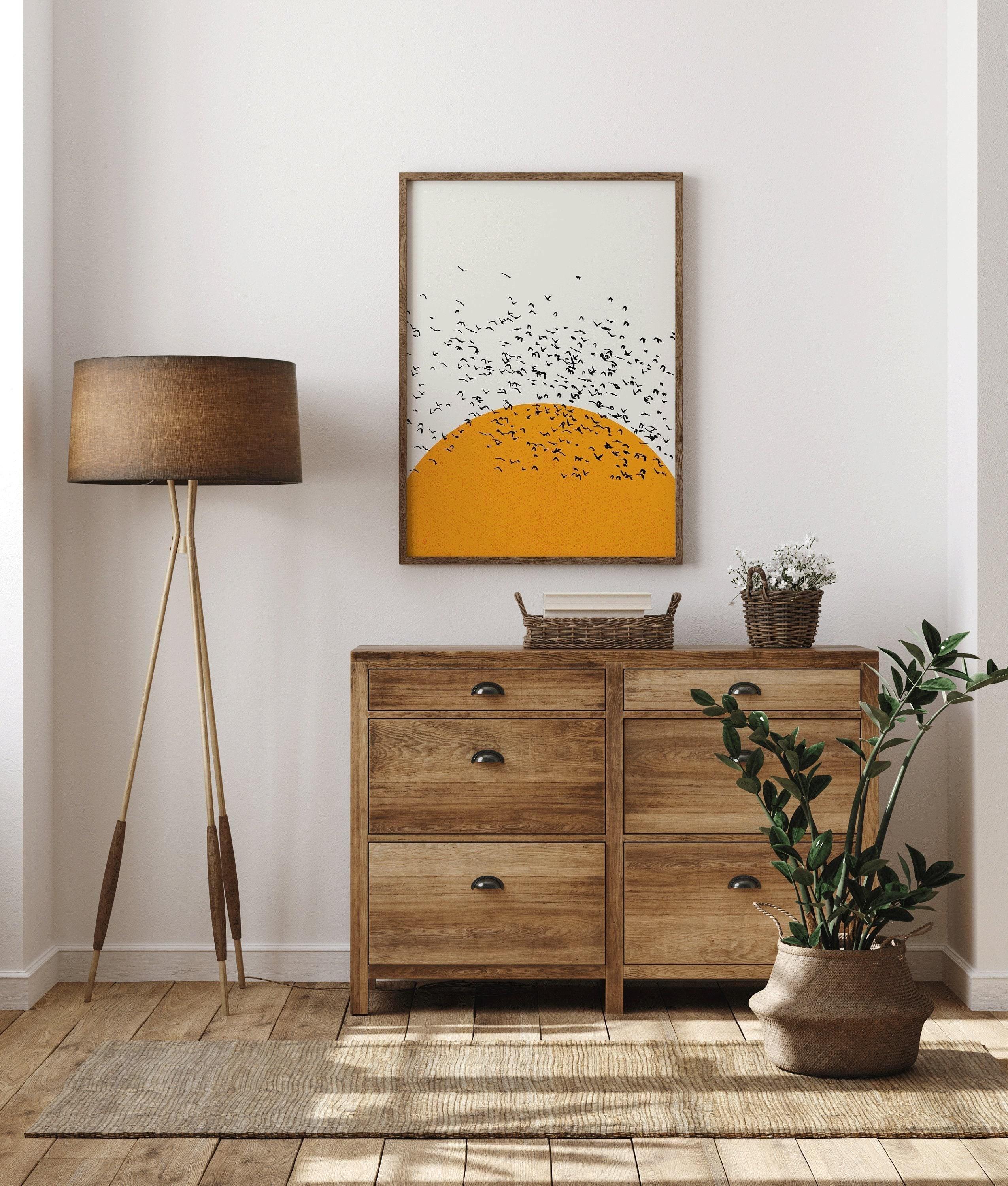 Sunset Birds Giclee Print: Retro Minimalist Art, Handframed Option - 9ArtPrints