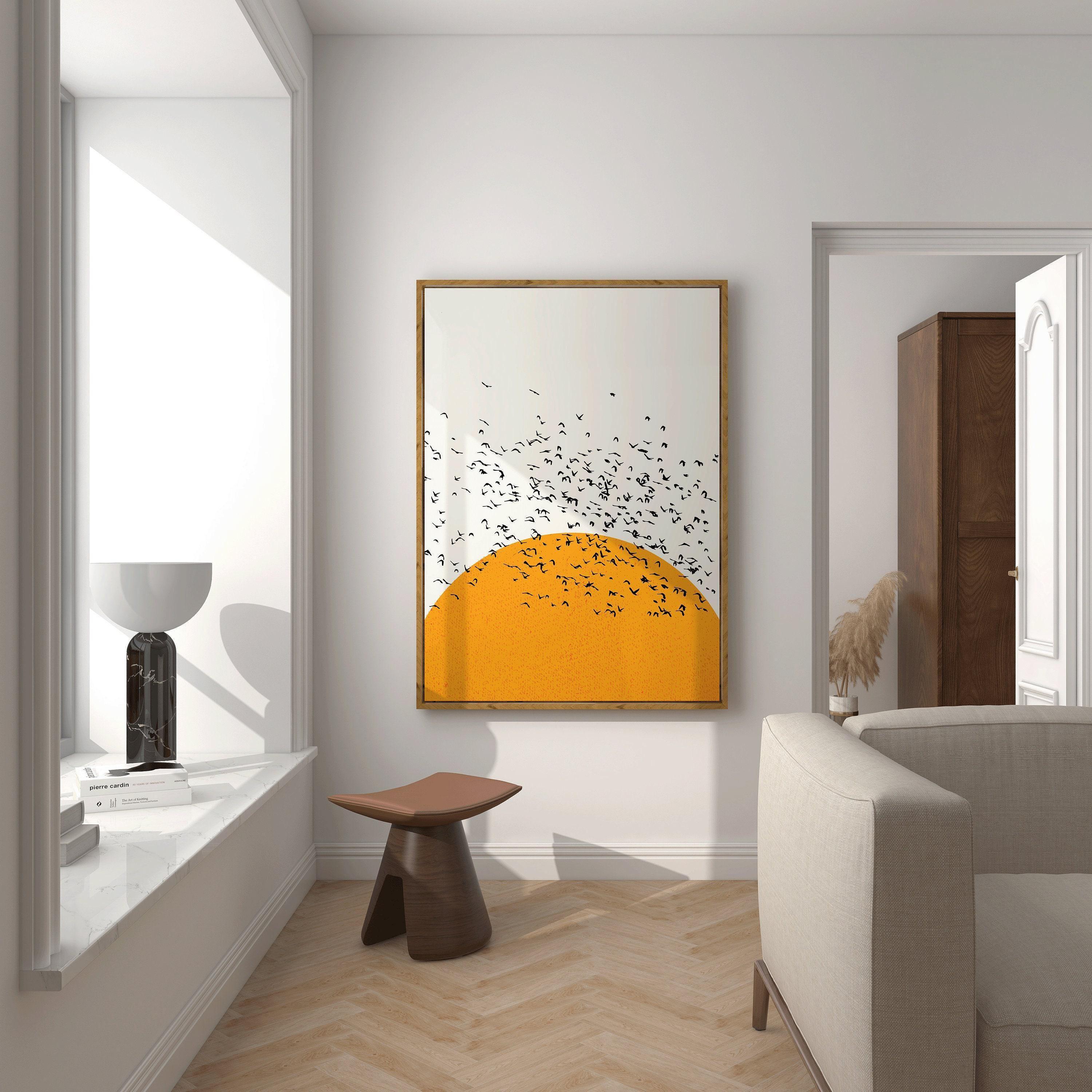 Sunset Birds Giclee Print: Retro Minimalist Art, Handframed Option - 9ArtPrints