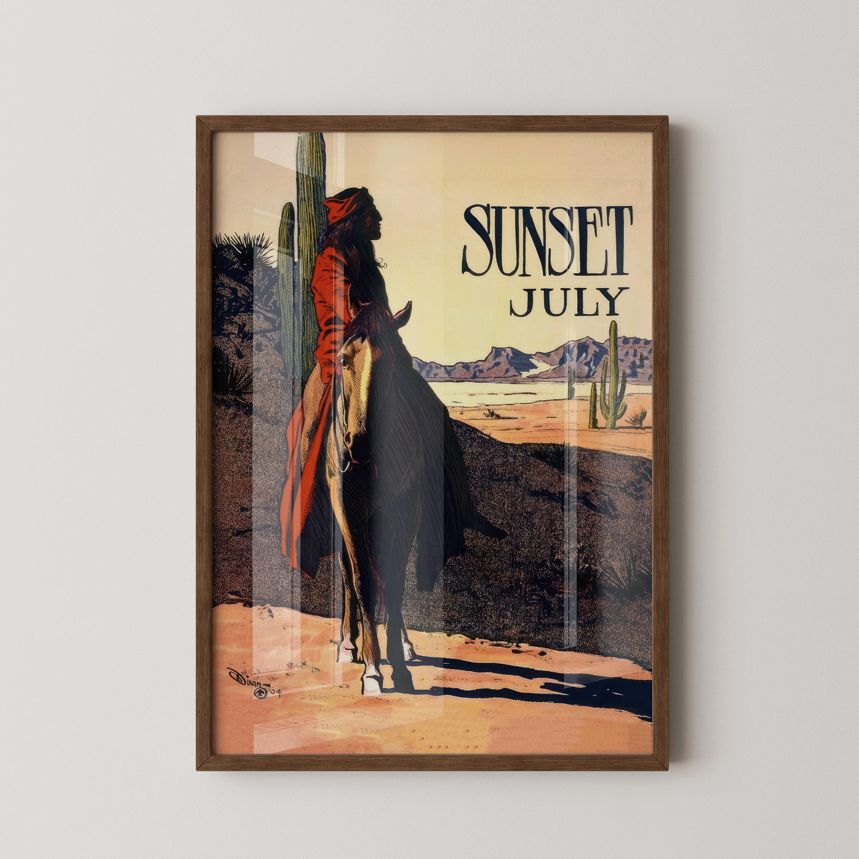 Sunset Magazine - July 1904 | An Incredible Vintage Cover by Maynard Dixon Featuring the American West (Giclée Print Handframed or Unframed) - 9ArtPrints