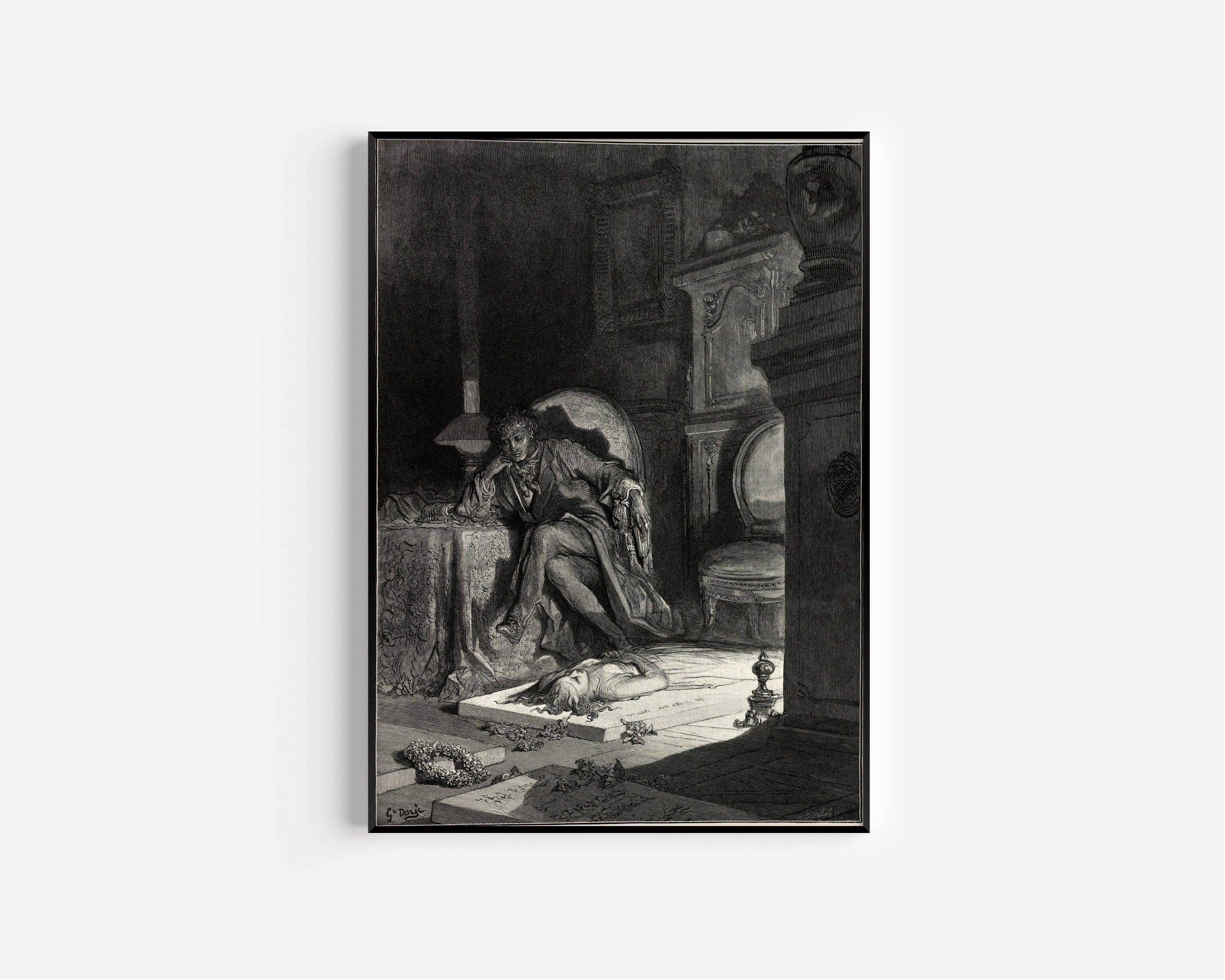 Gustave Doré — Upon the velvet sinking | Gothic Illustration Print