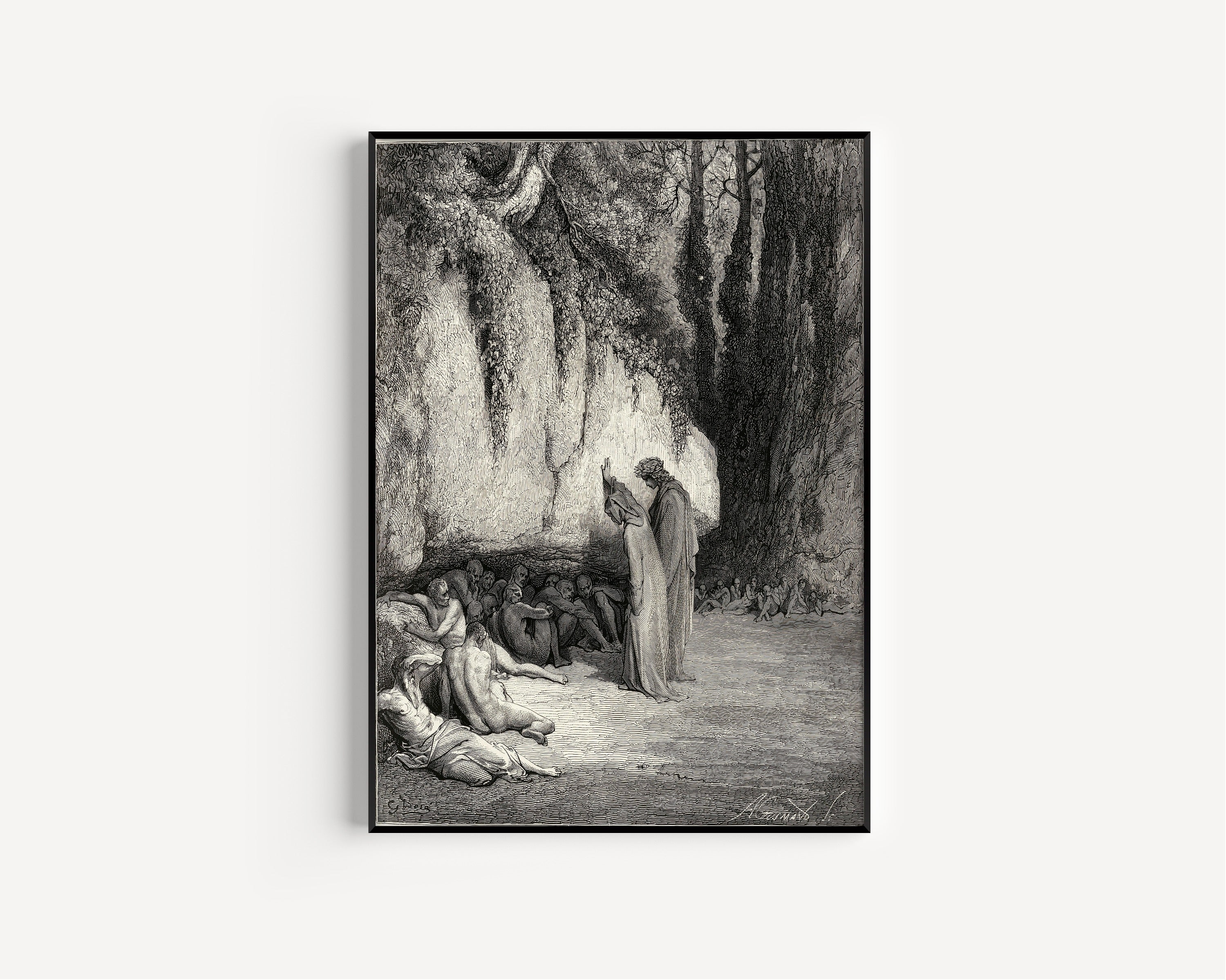 Gustave Doré — Purgatorio, Canto IV: Belacqua Behind the Rock | Dante Illustration Print