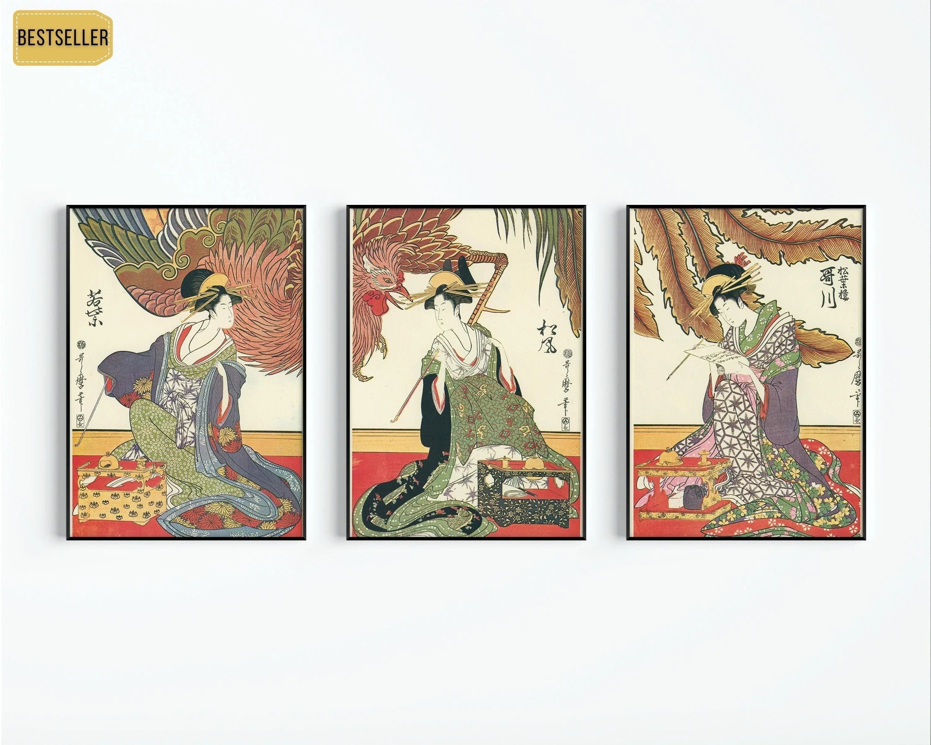 Three Beauties | STATEMENT TRIO Vintage Japanese Woodblock Art available framed or unframed - 9ArtPrints