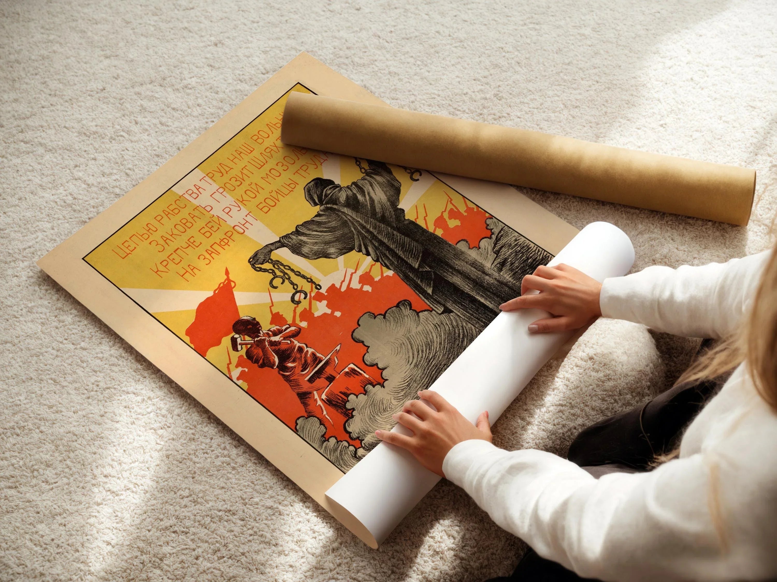 To the front, fighters of labor ‚Äì Striking Red and Yellow Soviet Propaganda Poster | Vintage Communist Revolution Print (available framed) - 9ArtPrints