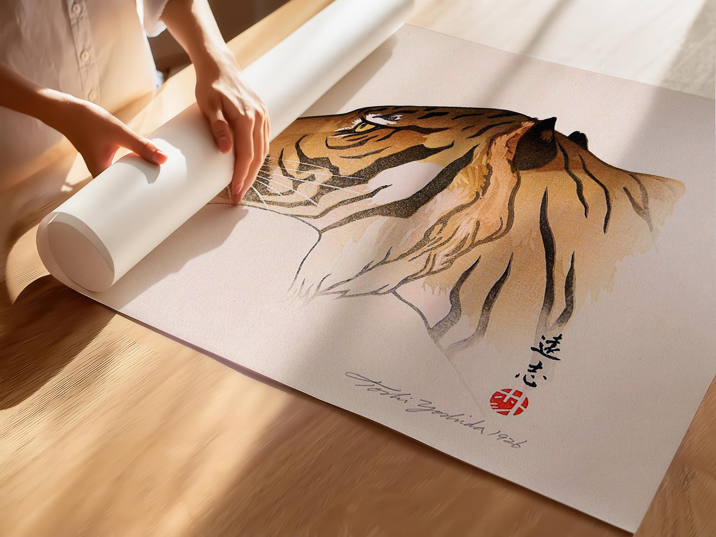 Toshi Yoshida Tiger Head Giclée Print: Japanese Woodblock Art - 9ArtPrints