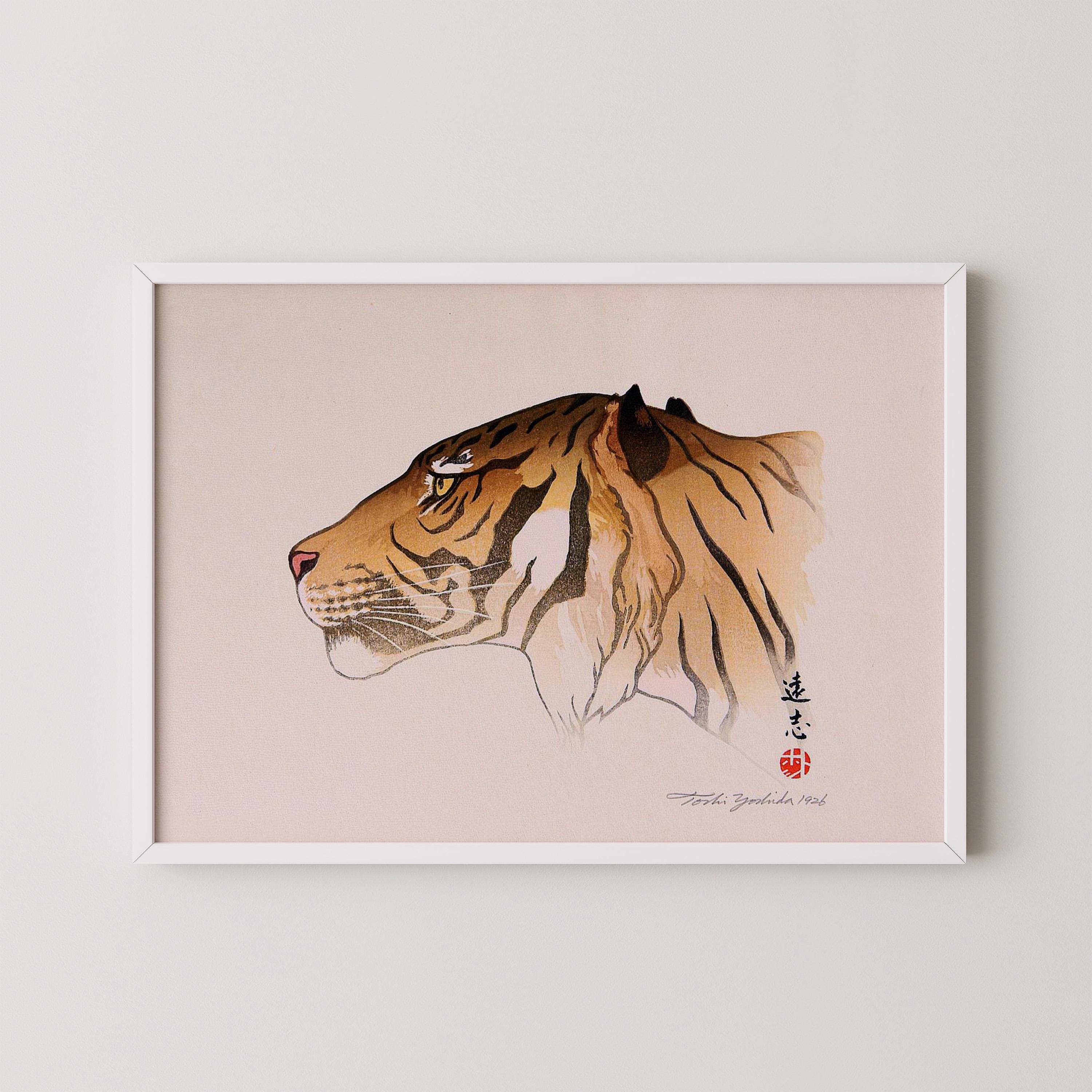 Toshi Yoshida Tiger Head Giclée Print: Japanese Woodblock Art - 9ArtPrints