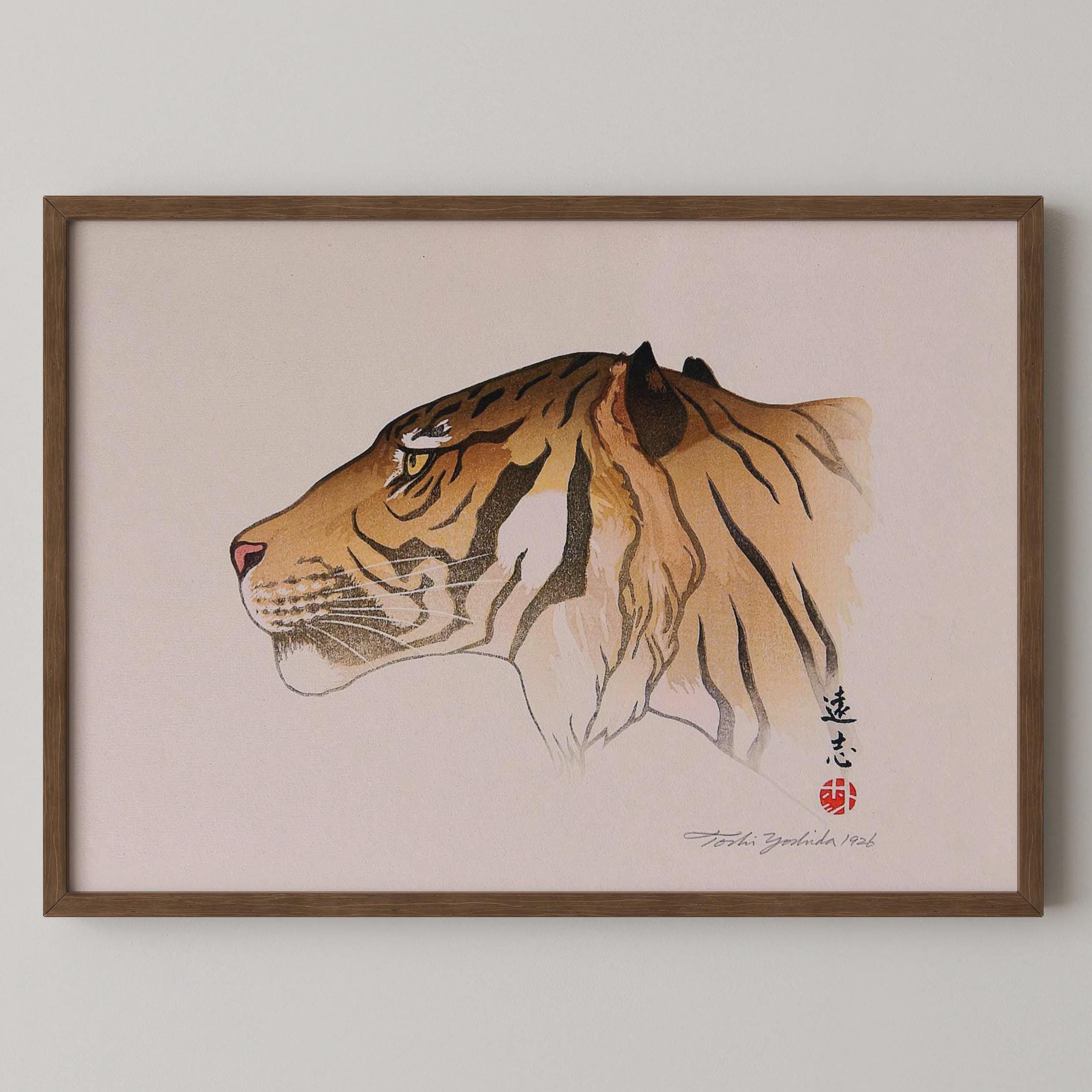 Toshi Yoshida Tiger Head Giclée Print: Japanese Woodblock Art - 9ArtPrints