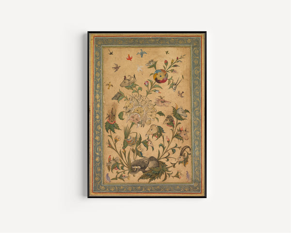 Mughal Court Painting — A Floral Fantasy of Animals and Birds (Waq-Waq) | Mughal Painting Art Print
