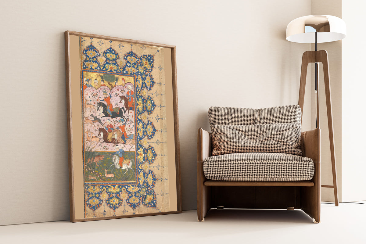 Persian Miniature — Masnavi of Jalal al-Din Rumi: A Hunting Scene | Persian Miniature Art Print