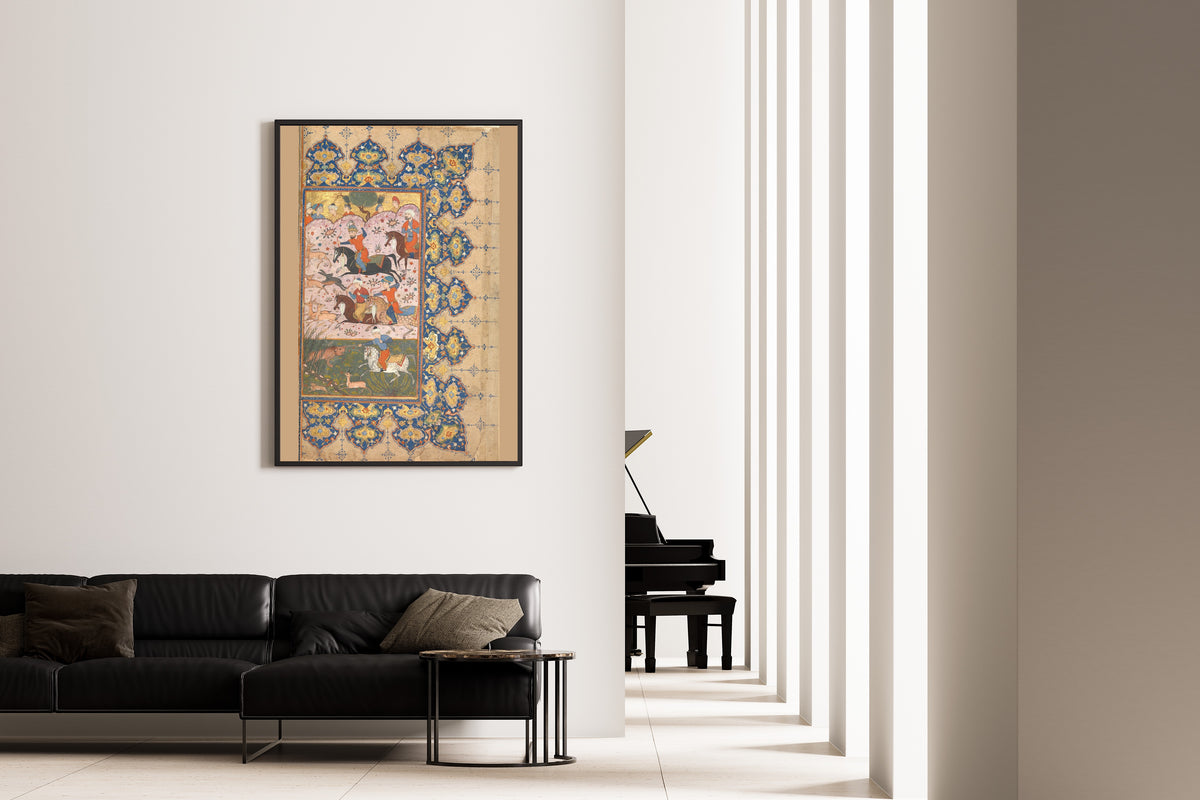 Persian Miniature — Masnavi of Jalal al-Din Rumi: A Hunting Scene | Persian Miniature Art Print