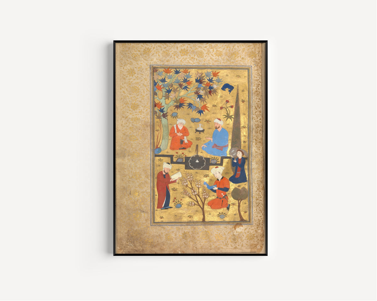 Persian Miniature — Masnavi of Jalal al-Din Rumi: Scholars in a Garden | Persian Miniature Art Print