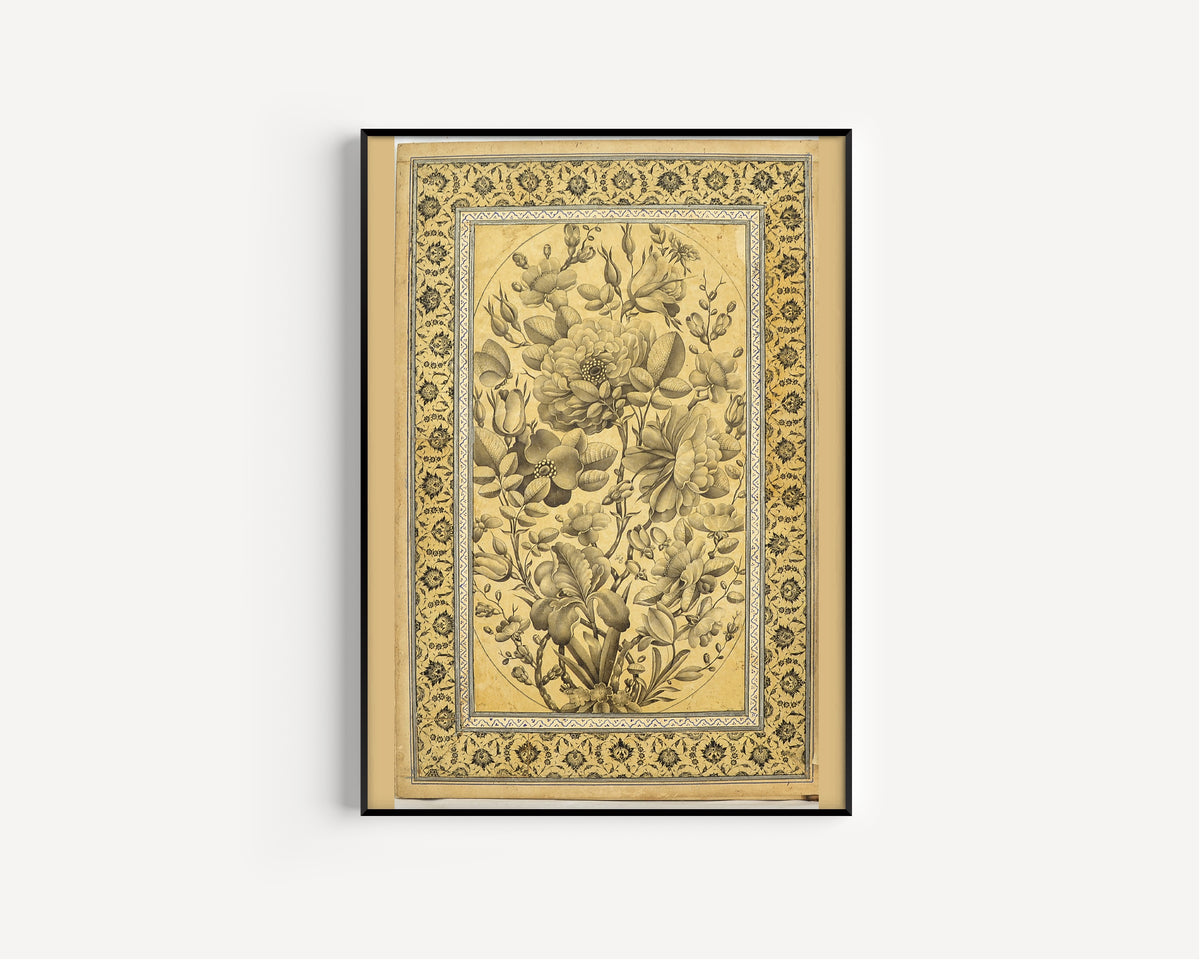 Fathallah Shirazi — Album of Flower Paintings: Bouquet with a Butterfly | Persian Miniature Art Print
