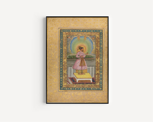 Chitarman — Shah Jahan on a Terrace, Holding a Pendant Set With His Portrait | Mughal Painting Art Print