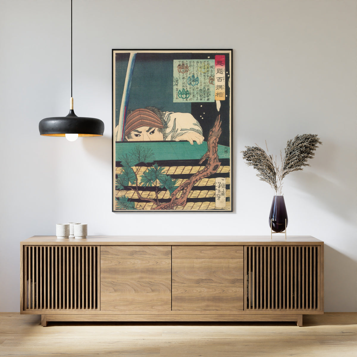 Kaidai hyakusensō: Sagara Tōtōmi-no-kami by Tsukioka Yoshitoshi — shown framed on a wall