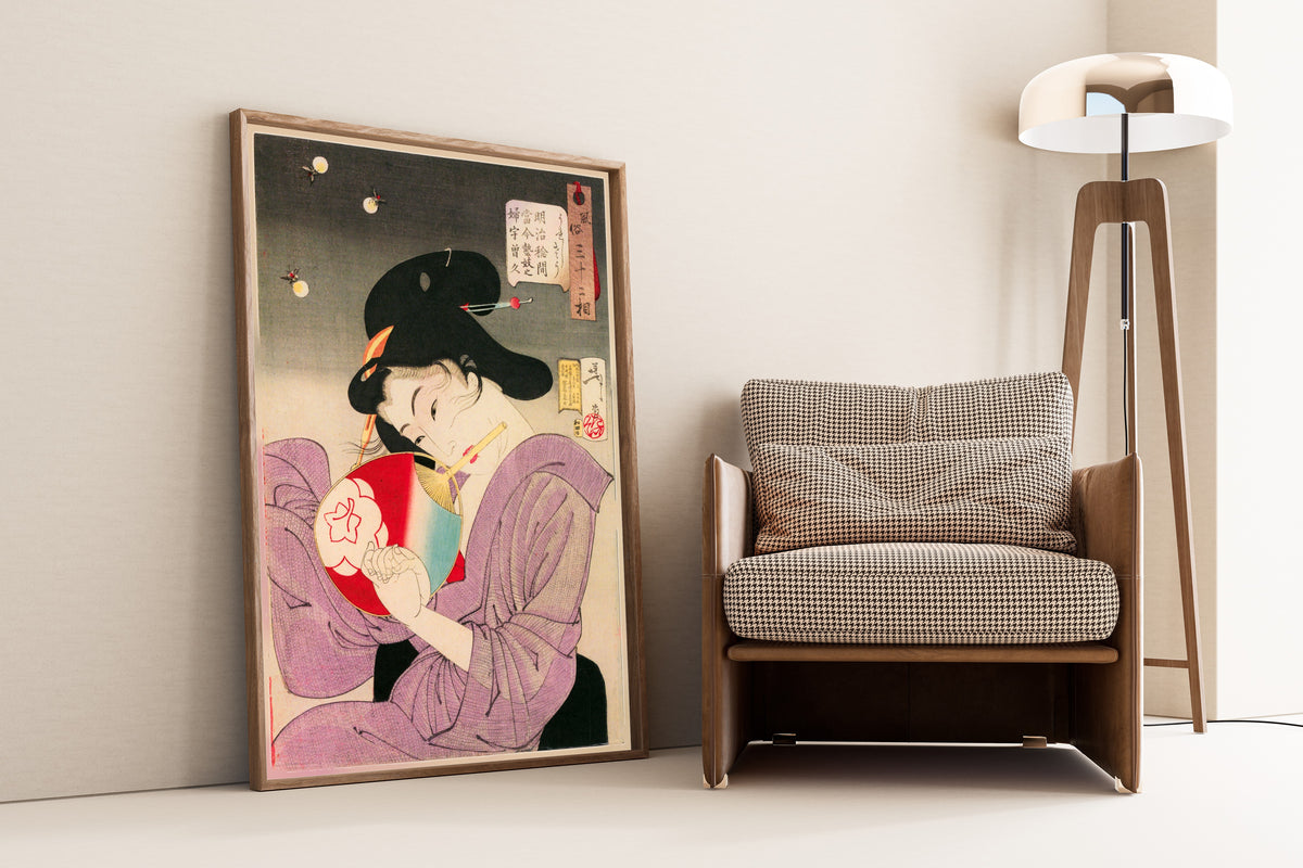 Tsukioka Yoshitoshi — Looks Happy (Meiji-era geisha) | Japanese Woodblock Print (Ukiyo-e) - 9ArtPrints