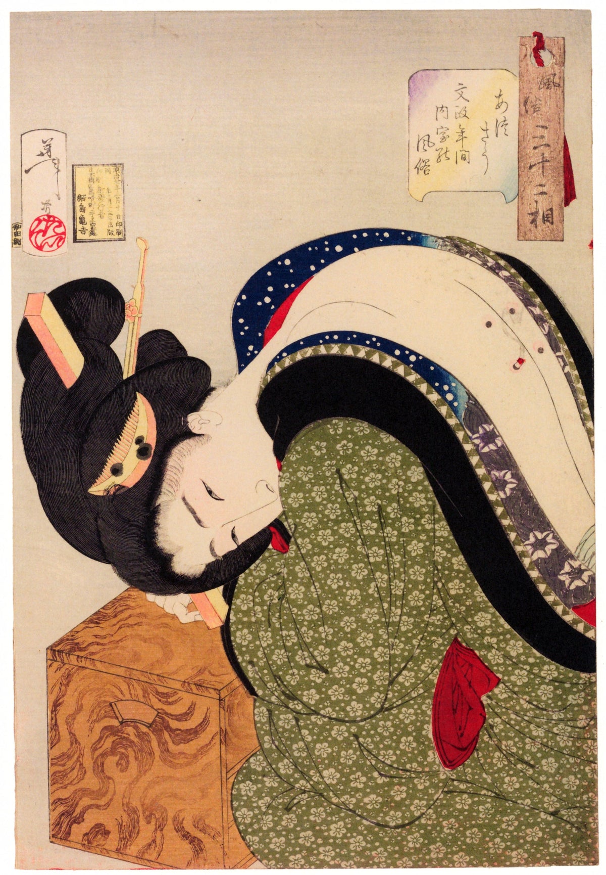 Tsukioka Yoshitoshi — Looks Hot (Bunsei-era geisha) | Japanese Woodblock Print (Ukiyo-e) - 9ArtPrints