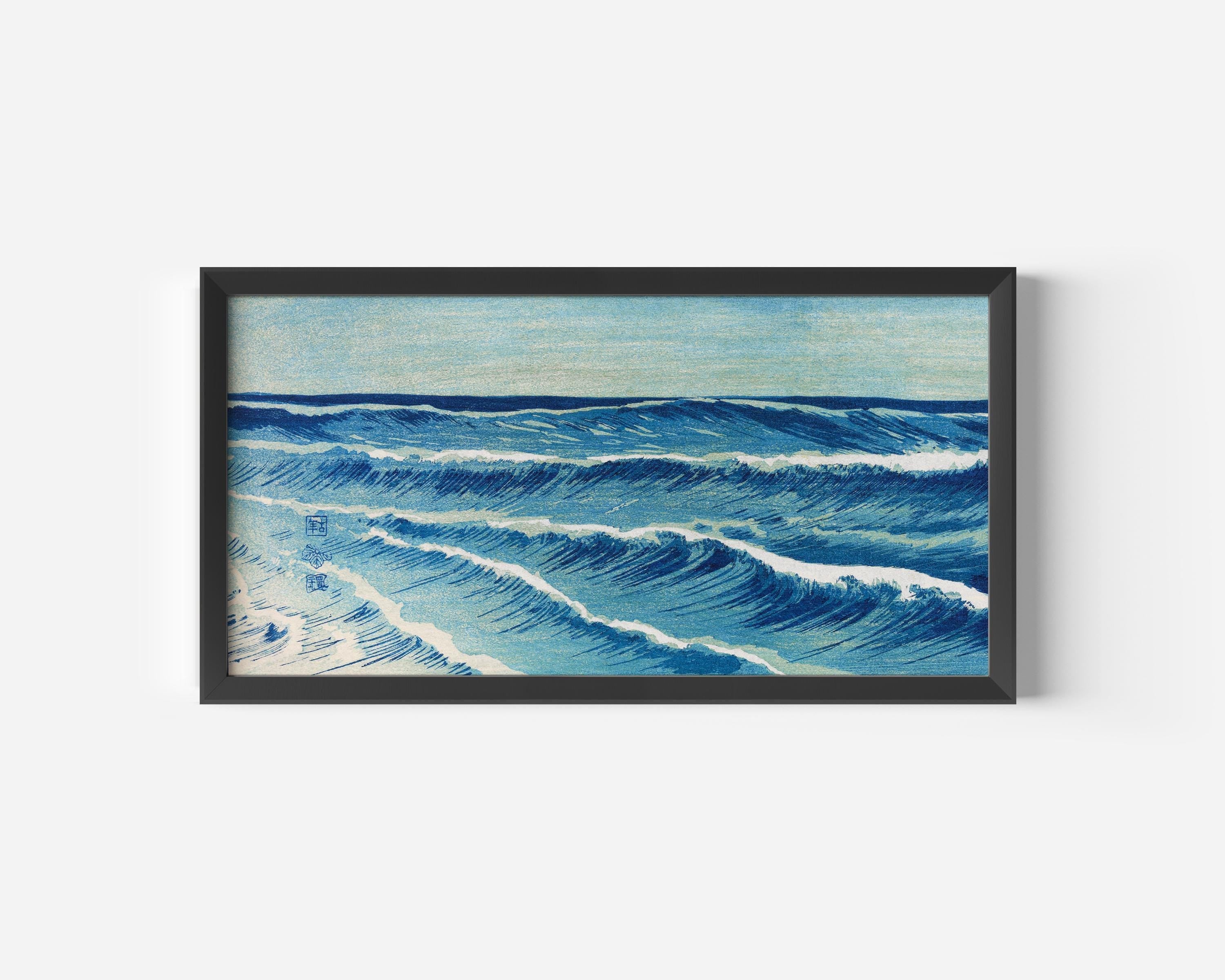 Uehara Konen - Ocean Waves | PREMIUM GICLÉE PRINT | Vintage Japanese Wide Panoramic Art in Blue (available handframed or unframed) 2x1 - 9ArtPrints