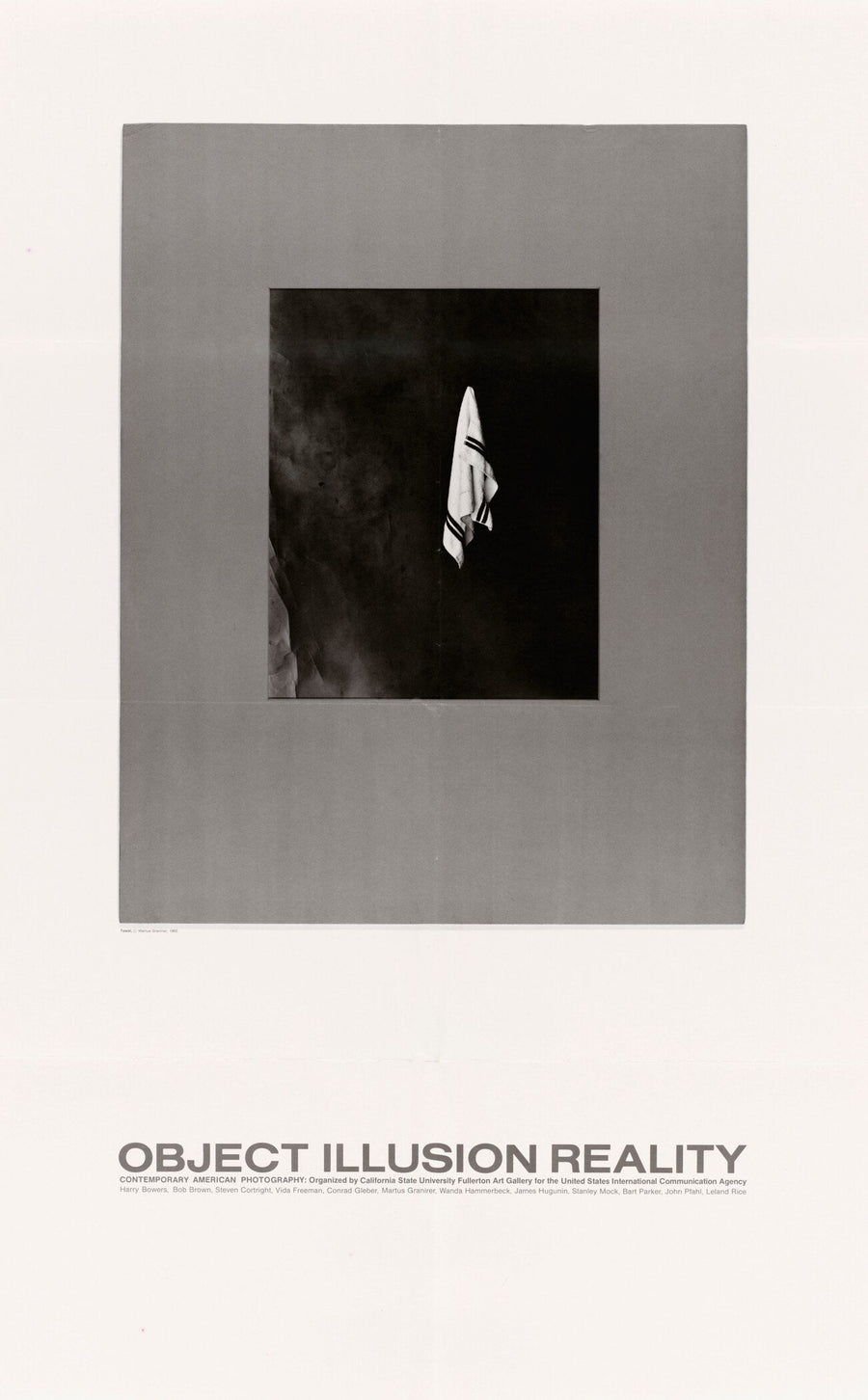 USIA — Object, Illusion, Reality | Mid-Century Modern Typography Print (2×1) shown to scale on a wall above a sofa