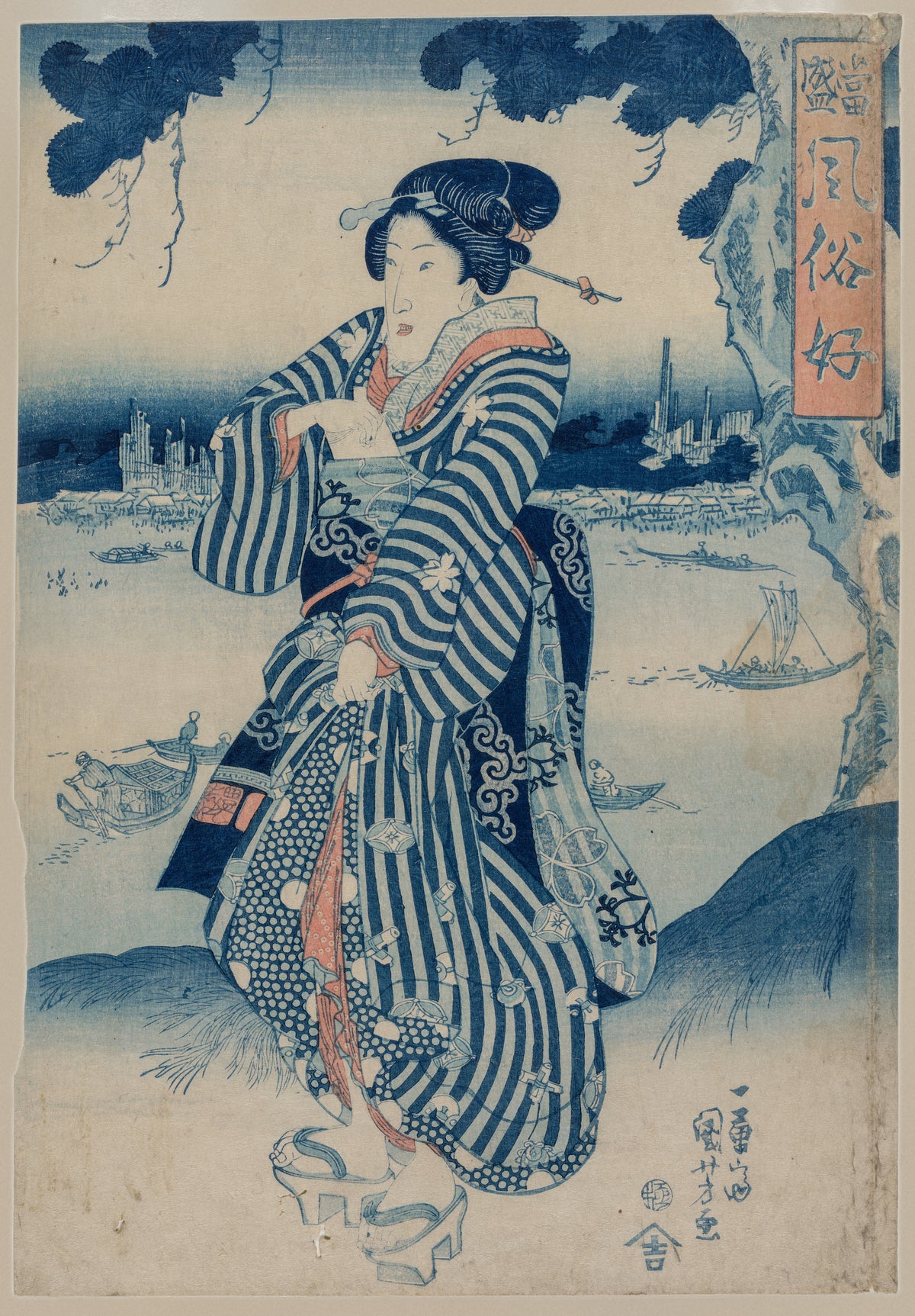Utagawa Kuniyoshi — Geisha on the Bank of the Sumida | Japanese Woodblock Print (Ukiyo-e) - 9ArtPrints