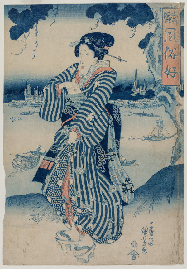 Utagawa Kuniyoshi — Geisha on the Bank of the Sumida | Japanese Woodblock Print (Ukiyo-e)