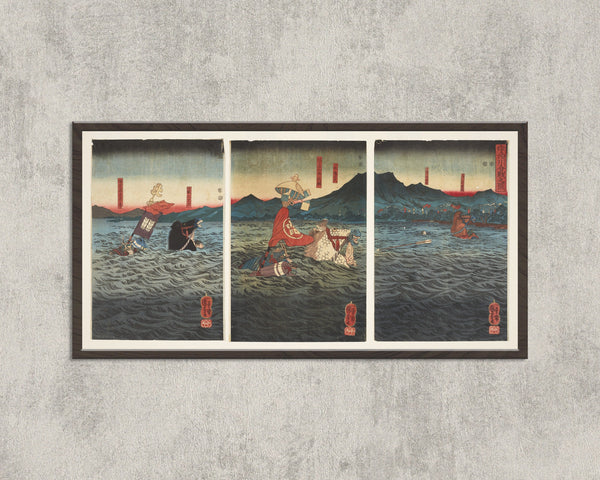 Utagawa Kuniyoshi — The Battle at Uji River | Japanese Woodblock Print (Ukiyo-e)