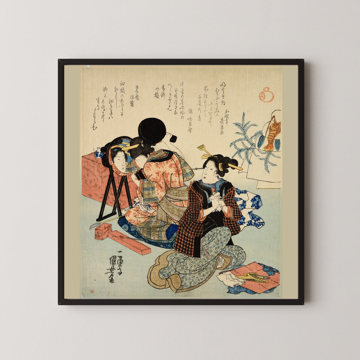 Utagawa Kuniyoshi — Two Women Back to Back, One with a Mirror | Japanese Woodblock Print (Ukiyo-e)