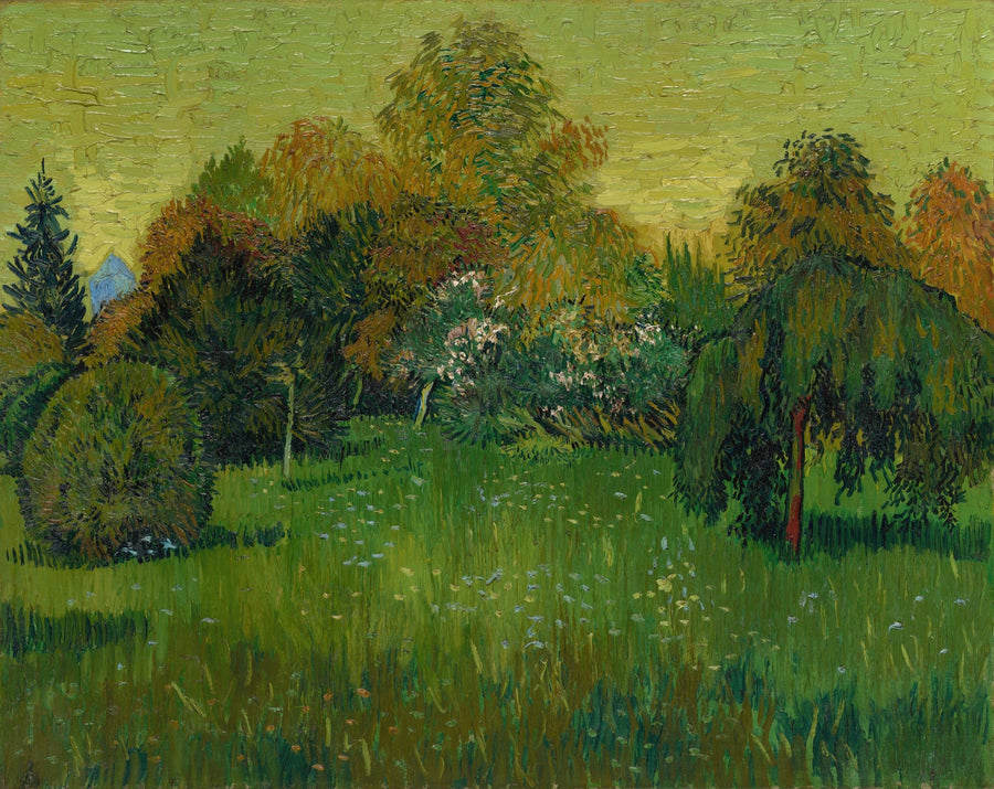 Vincent van Gogh — The Poet’s Garden | Fine Art Print shown to scale on a wall above a sofa