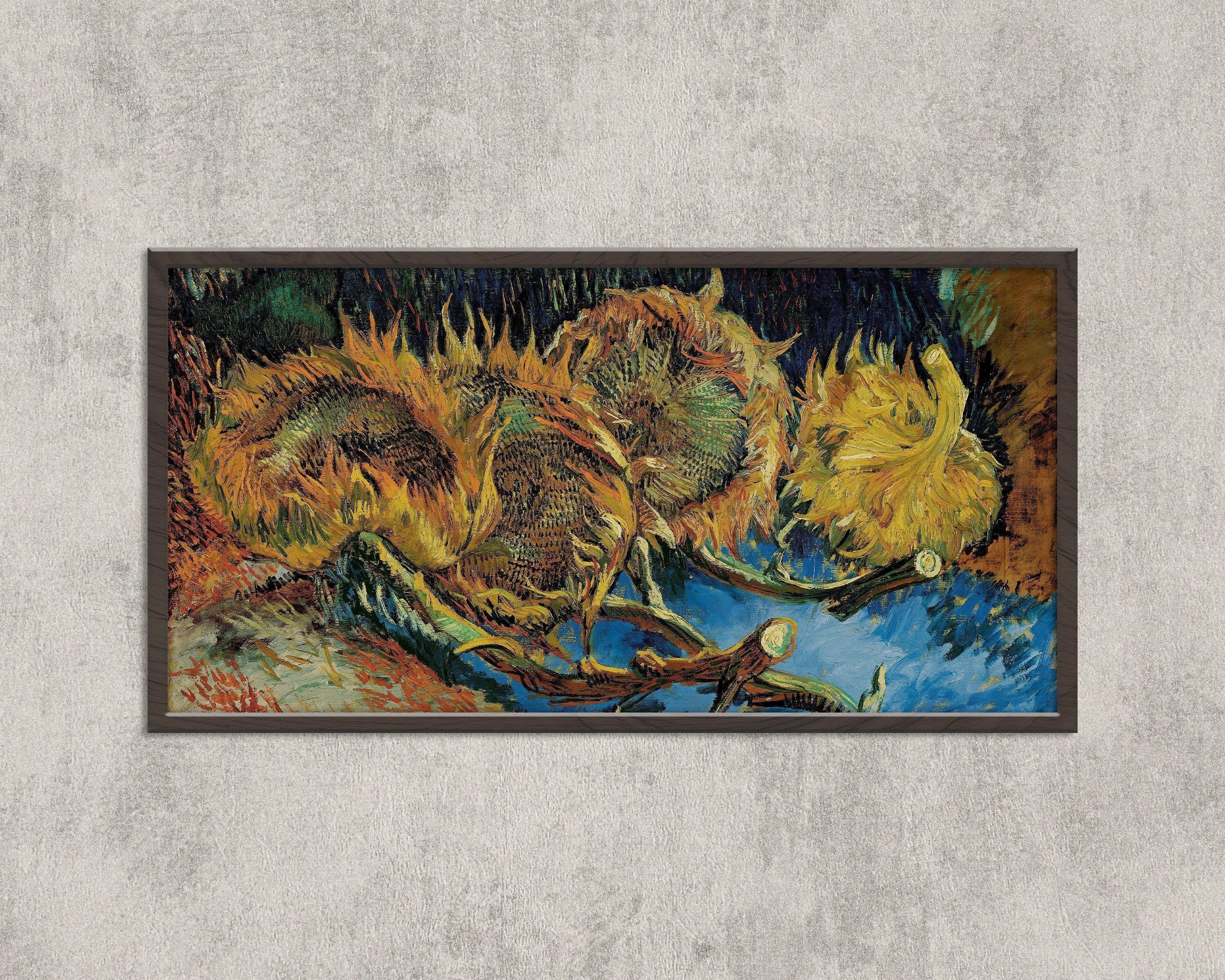 Vincent Van Gogh – Three Sunflowers Gone to Seed | Vintage Impressionist Wide Panoramic Art (available handframed or unframed) 2x1 - 9ArtPrints