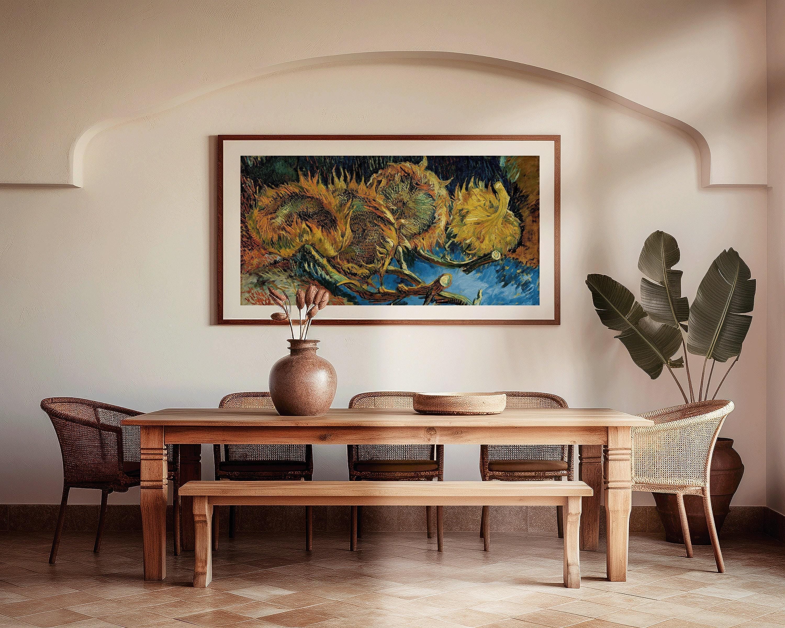 Vincent Van Gogh – Three Sunflowers Gone to Seed | Vintage Impressionist Wide Panoramic Art (available handframed or unframed) 2x1 - 9ArtPrints