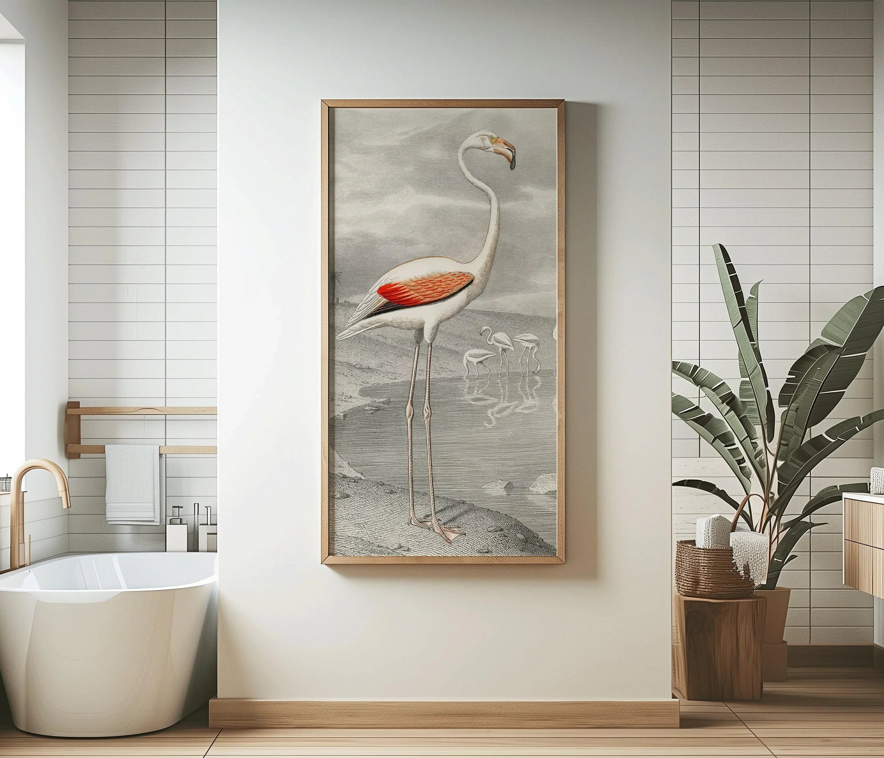 Vintage Flamingo Art Print by Edouard Travies (Handframed or Unframed) (2x1) - 9ArtPrints