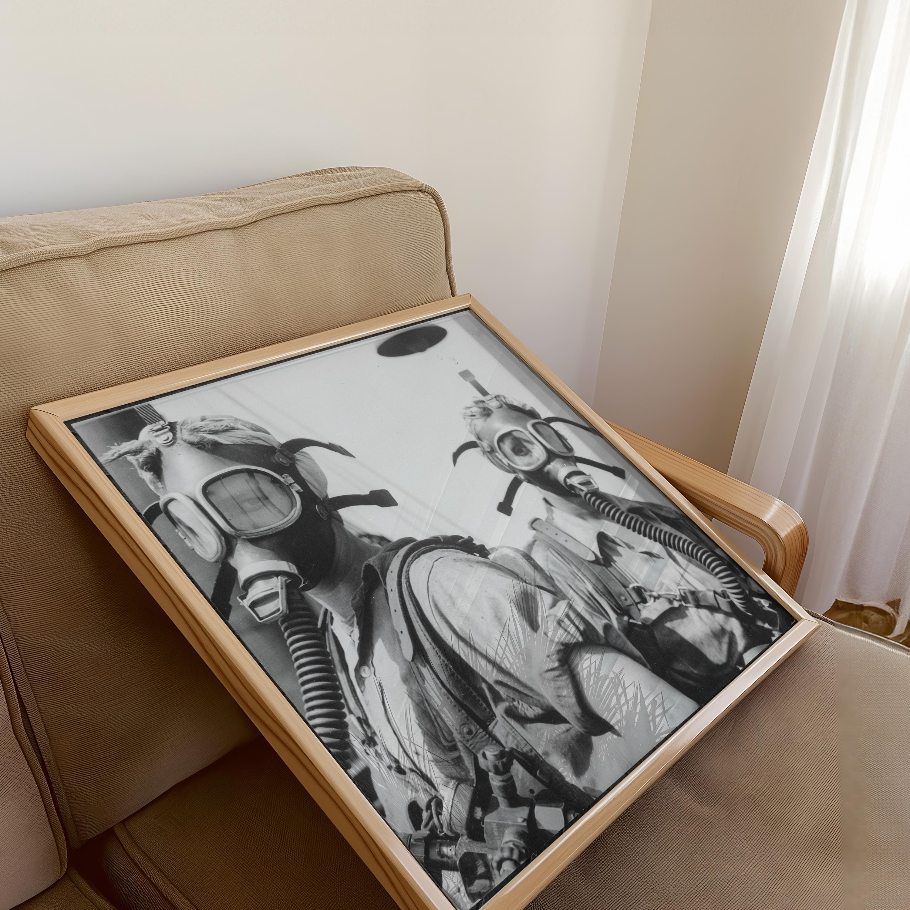 Vintage Gas Mask Ladies Photograph: Black & White Giclée Art Print - 9ArtPrints