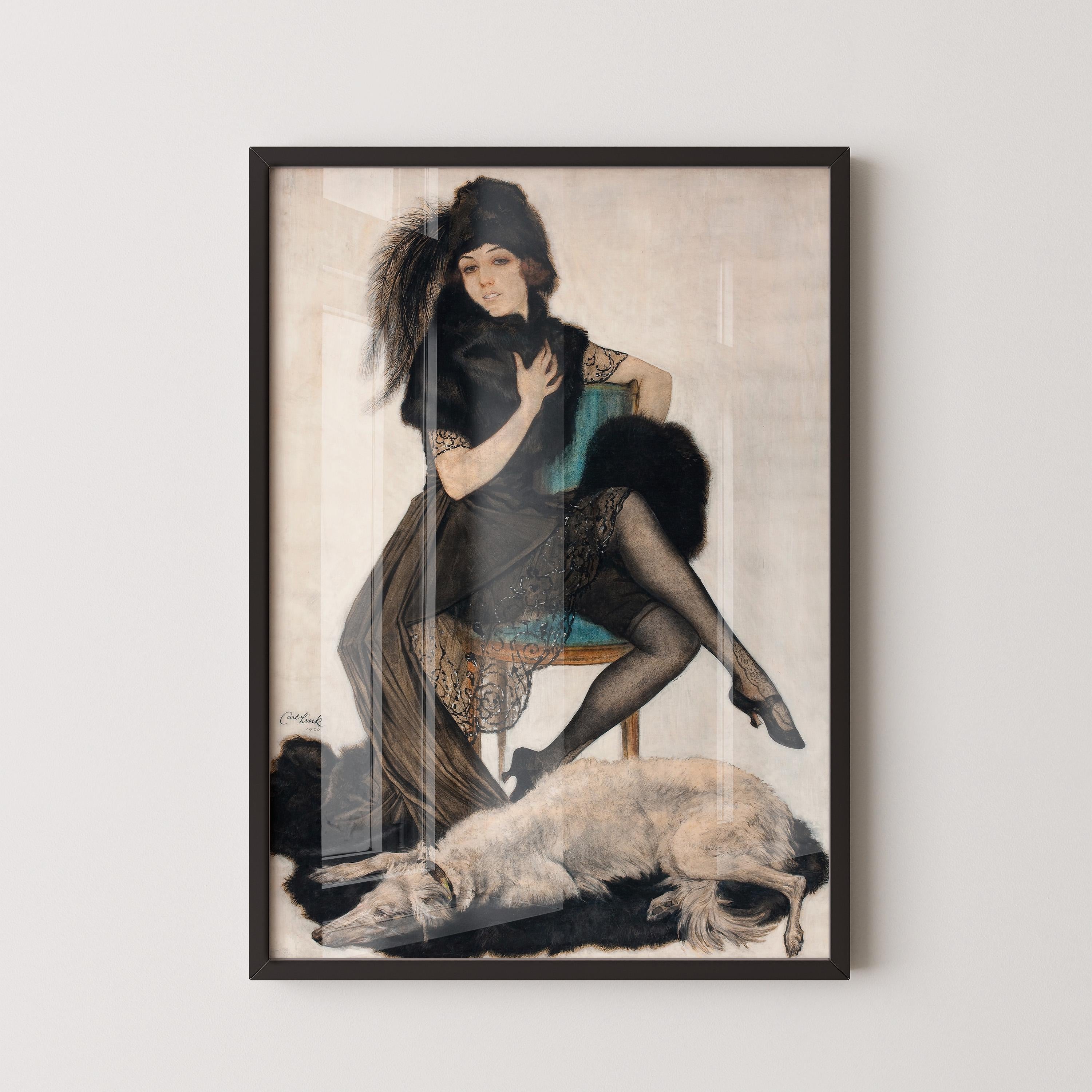Vintage Glam: Fur, Lace, and Attitude - POSING by Carl Link | 1920's Elegance | Vintage Artwork Available handframed or unframed - 9ArtPrints