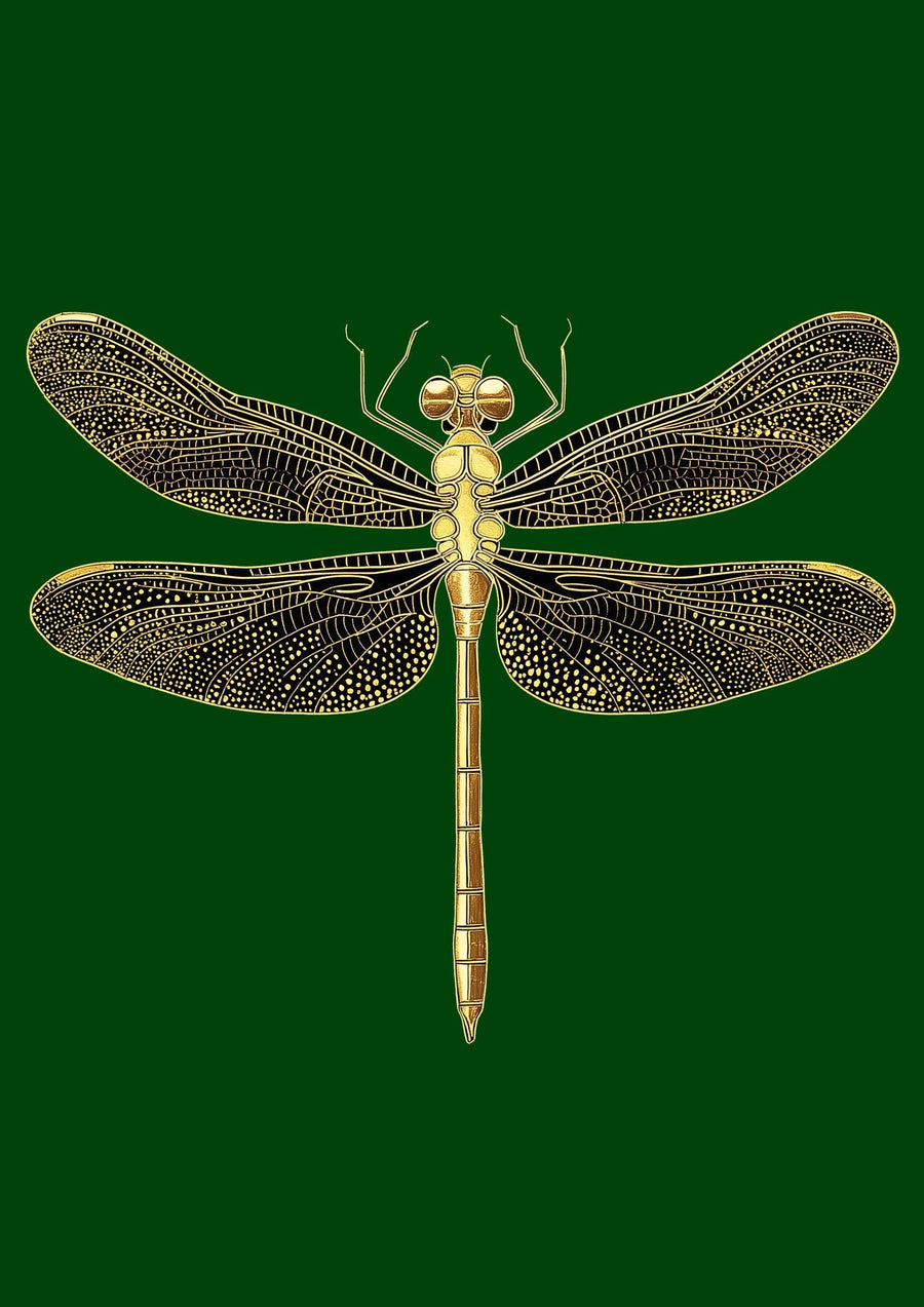 Vintage Illustration — Gold Dragonfly | Fine Art Print shown to scale on a wall above a sofa