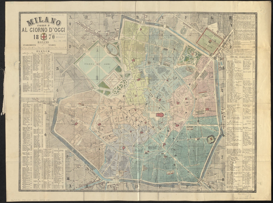 Vintage Milan Map | Antique Italian City Cartography Print shown to scale on a wall above a sofa